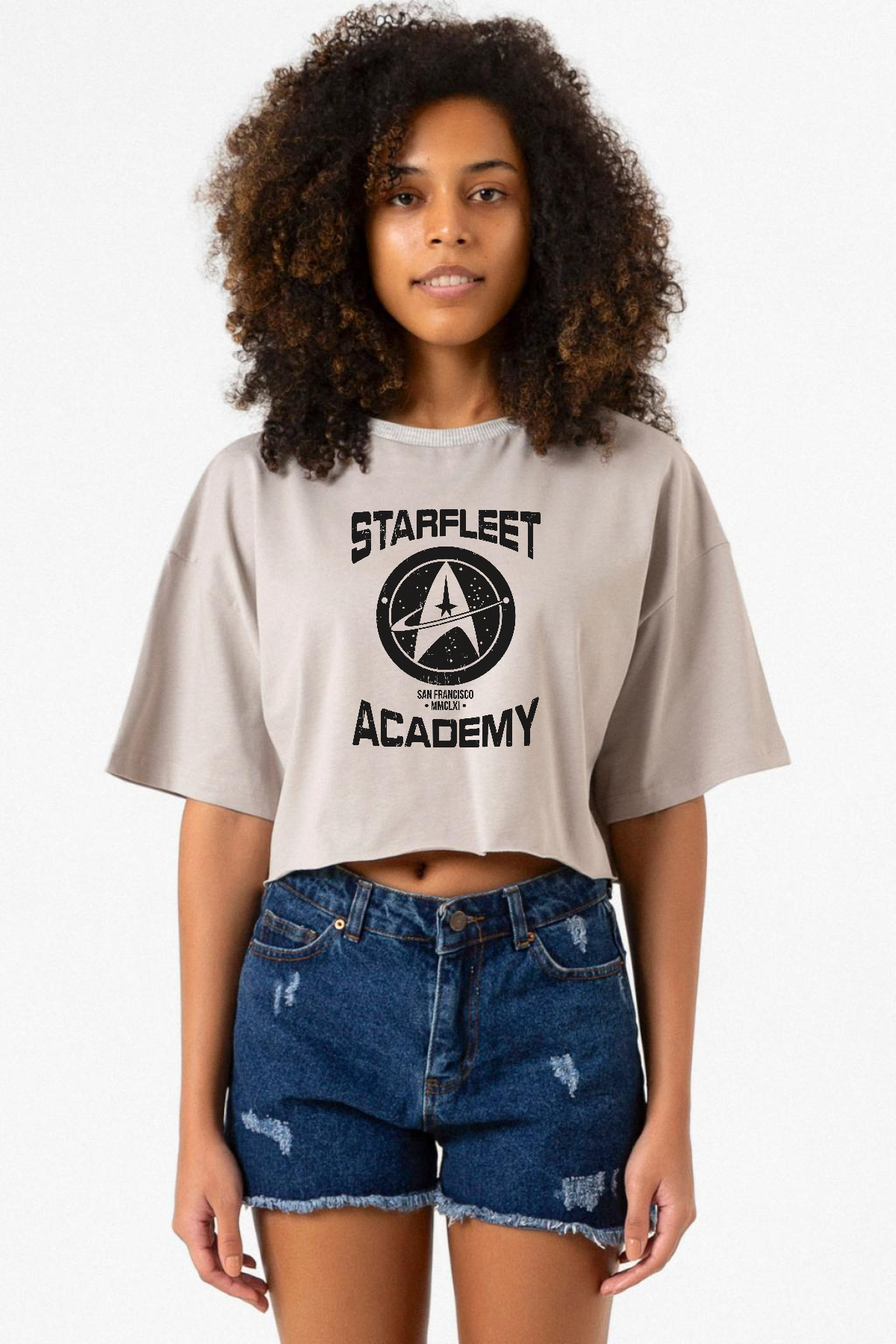 Star Trek Starfleet Academy Taş Rengi Kadın Crop Kapşonlu