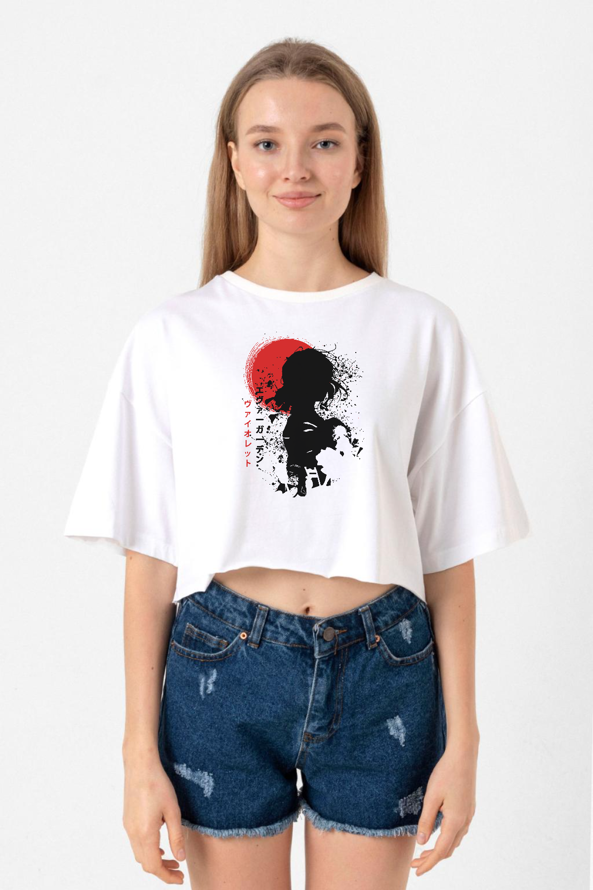 Violet Evergarden Anime Dark Poster Beyaz Kadın Crop Tshirt
