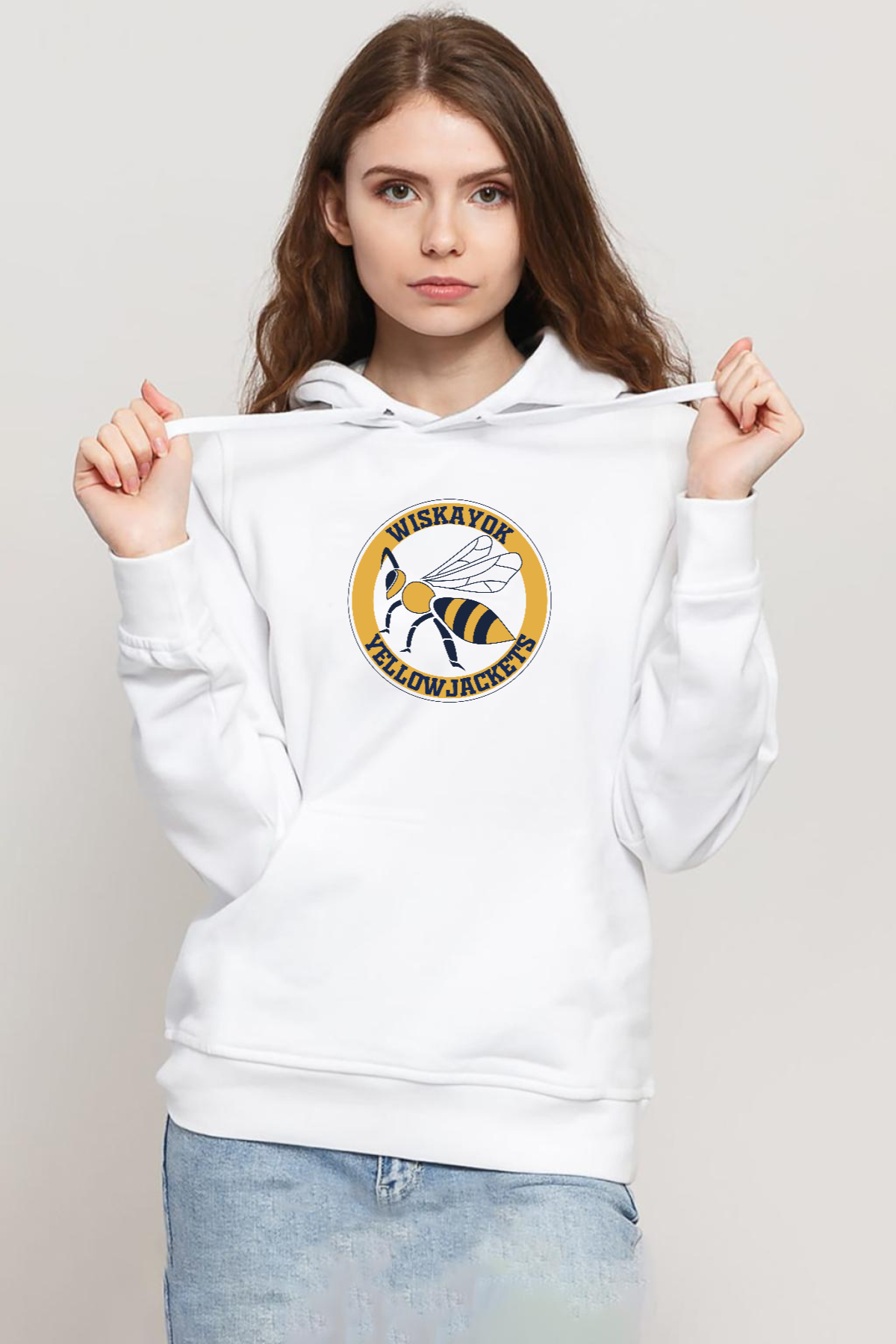 Wiskayok Yellowjackets Logo Beyaz Kadın 3ip Kapşonlu Sweatshirt