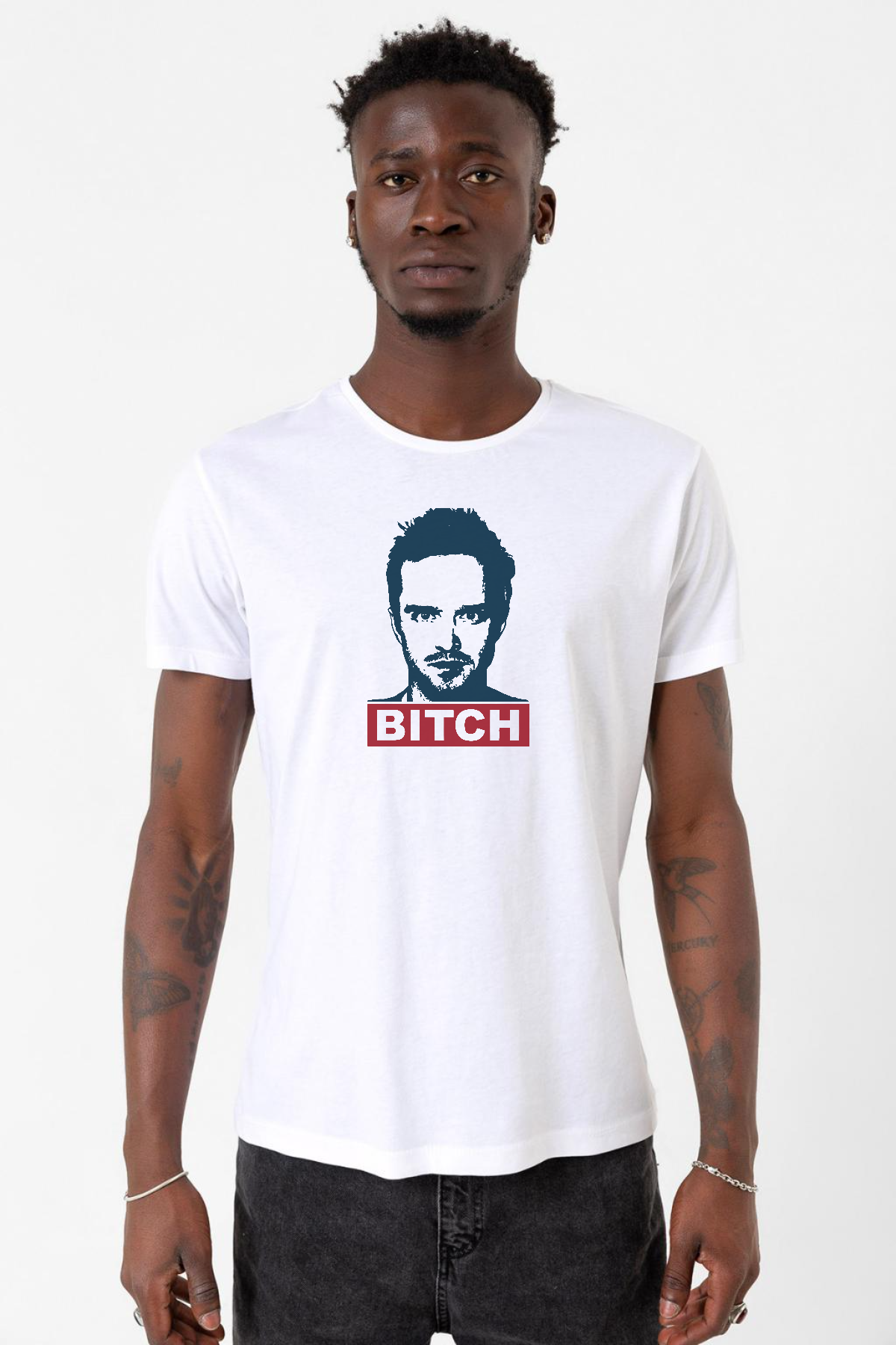 Breaking Bad Jesse Pinkman Bitch Beyaz Erkek Bisikletyaka Tshirt