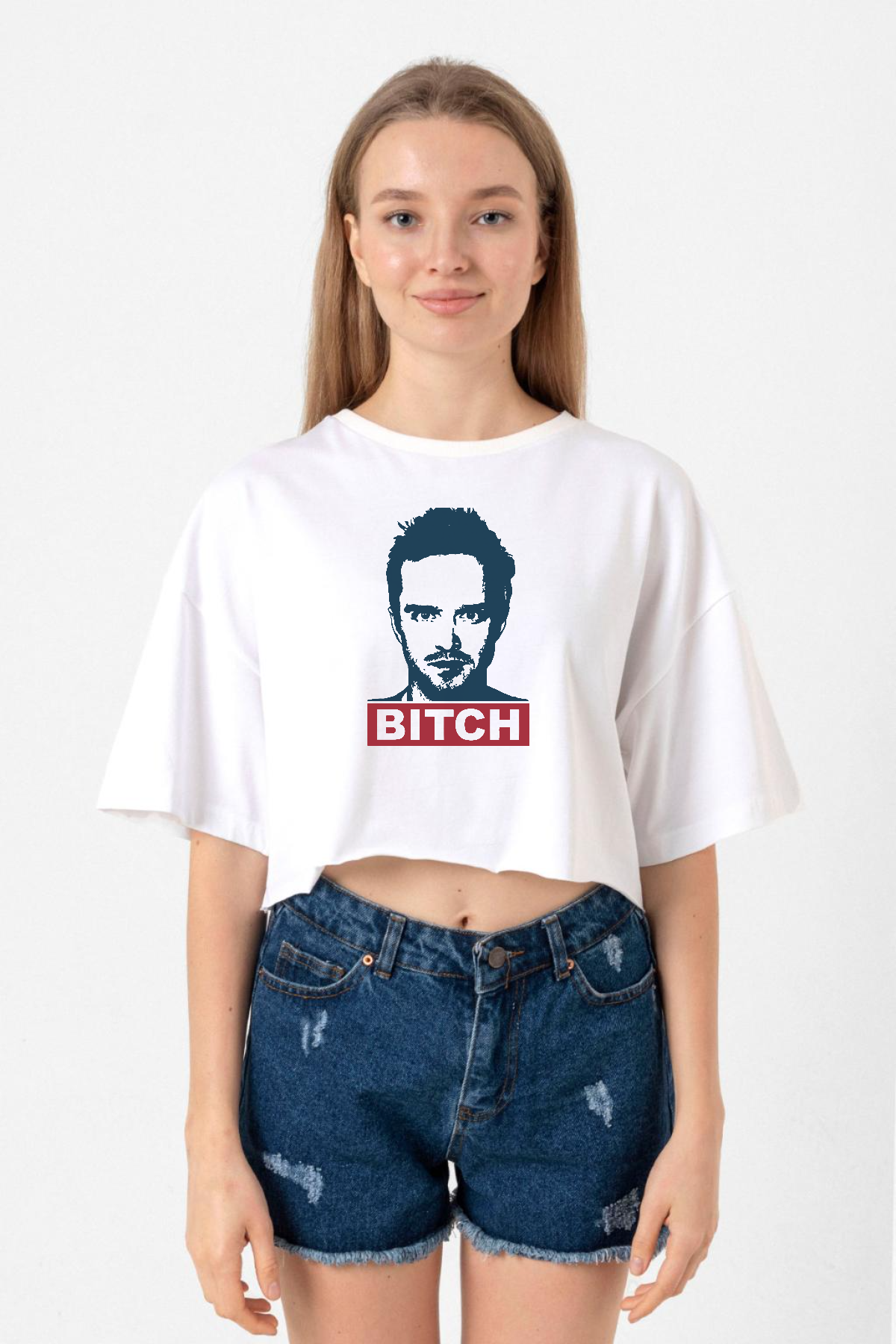 Breaking Bad Jesse Pinkman Bitch Beyaz Kadın Crop Tshirt