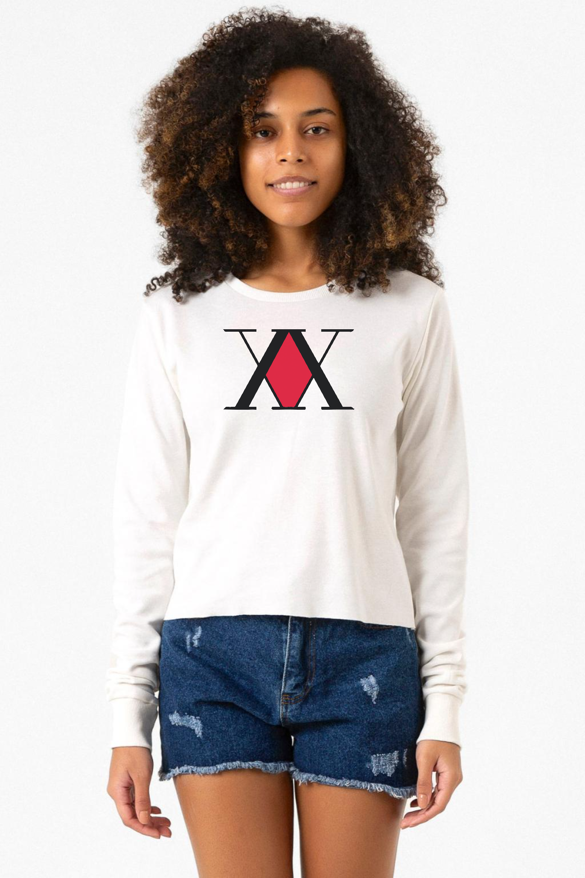 Hunter x Hunter Anime Logo Ekstra Uzunkol Sweatshirt Ekru