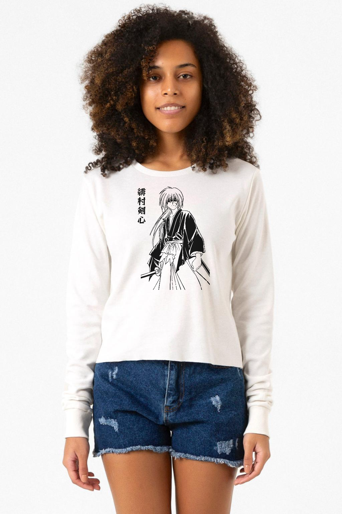 Rurouni Kenshin Poster Japan Ekstra Uzunkol Sweatshirt Ekru