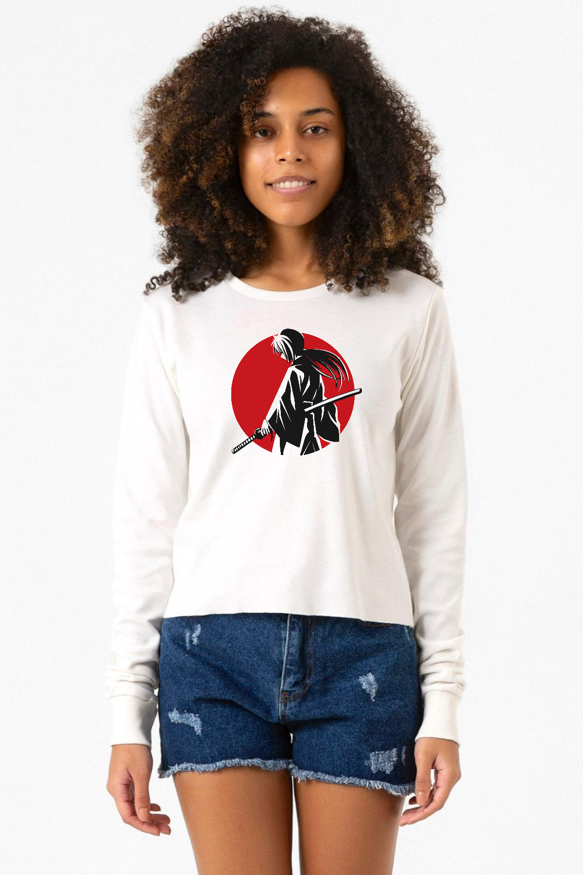 Rurouni Kenshin Samurai Logo Ekstra Uzunkol Sweatshirt Ekru