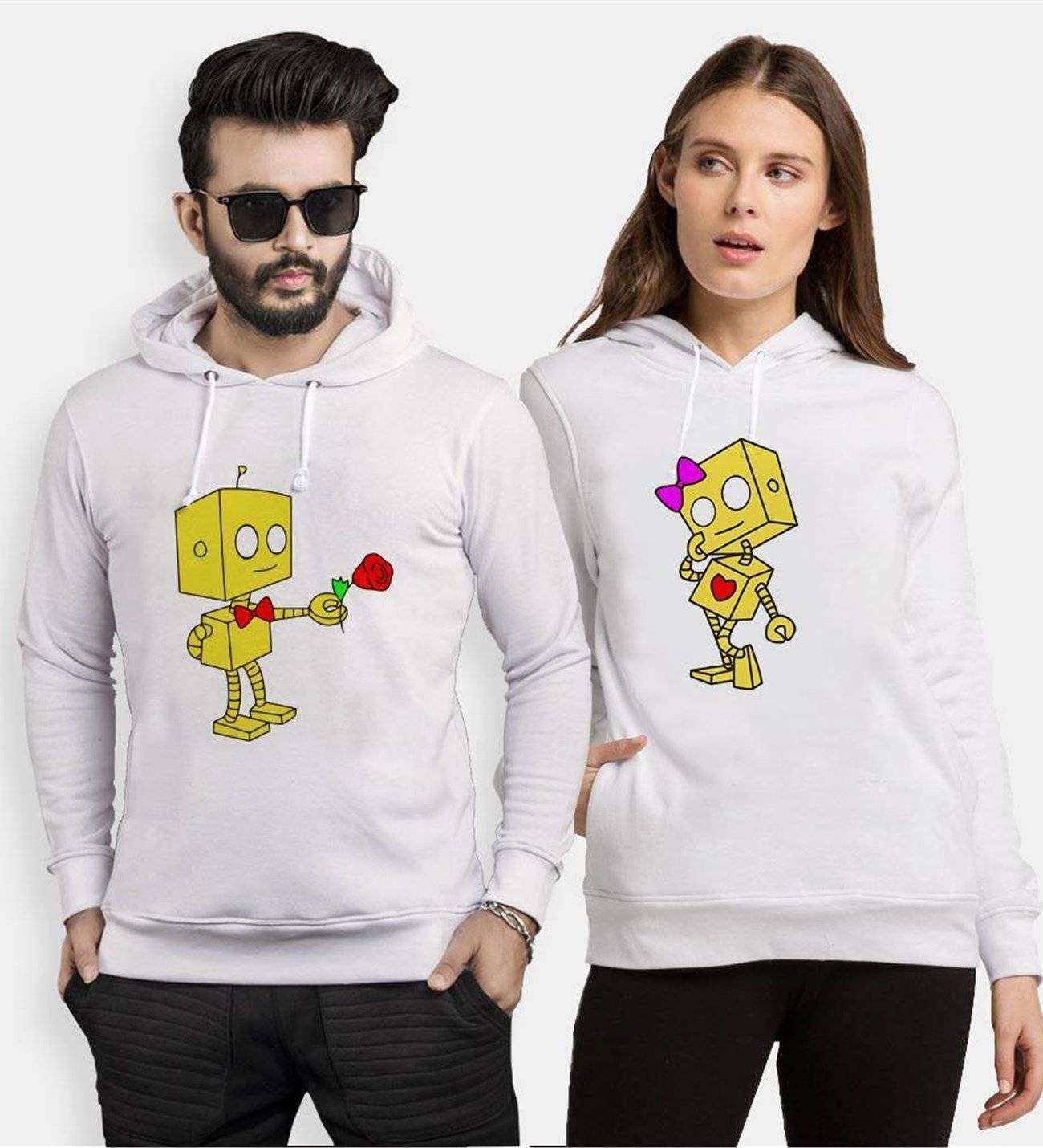 Tshirthane Romantik Robot  Sevgili Kombinleri Kapüşonlu Çift Kombini