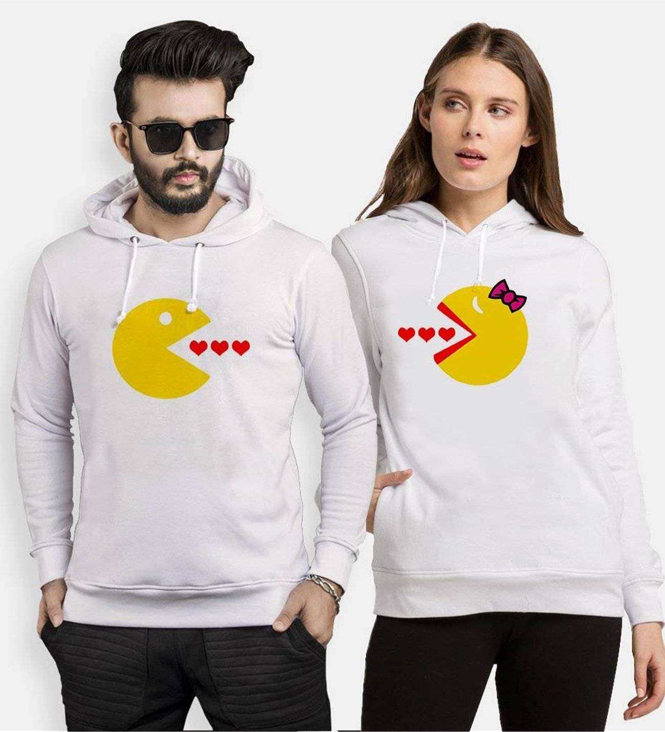 Tshirthane Pacman Kalp Sevgili Kombinleri Kapüşonlu Çift Kombini