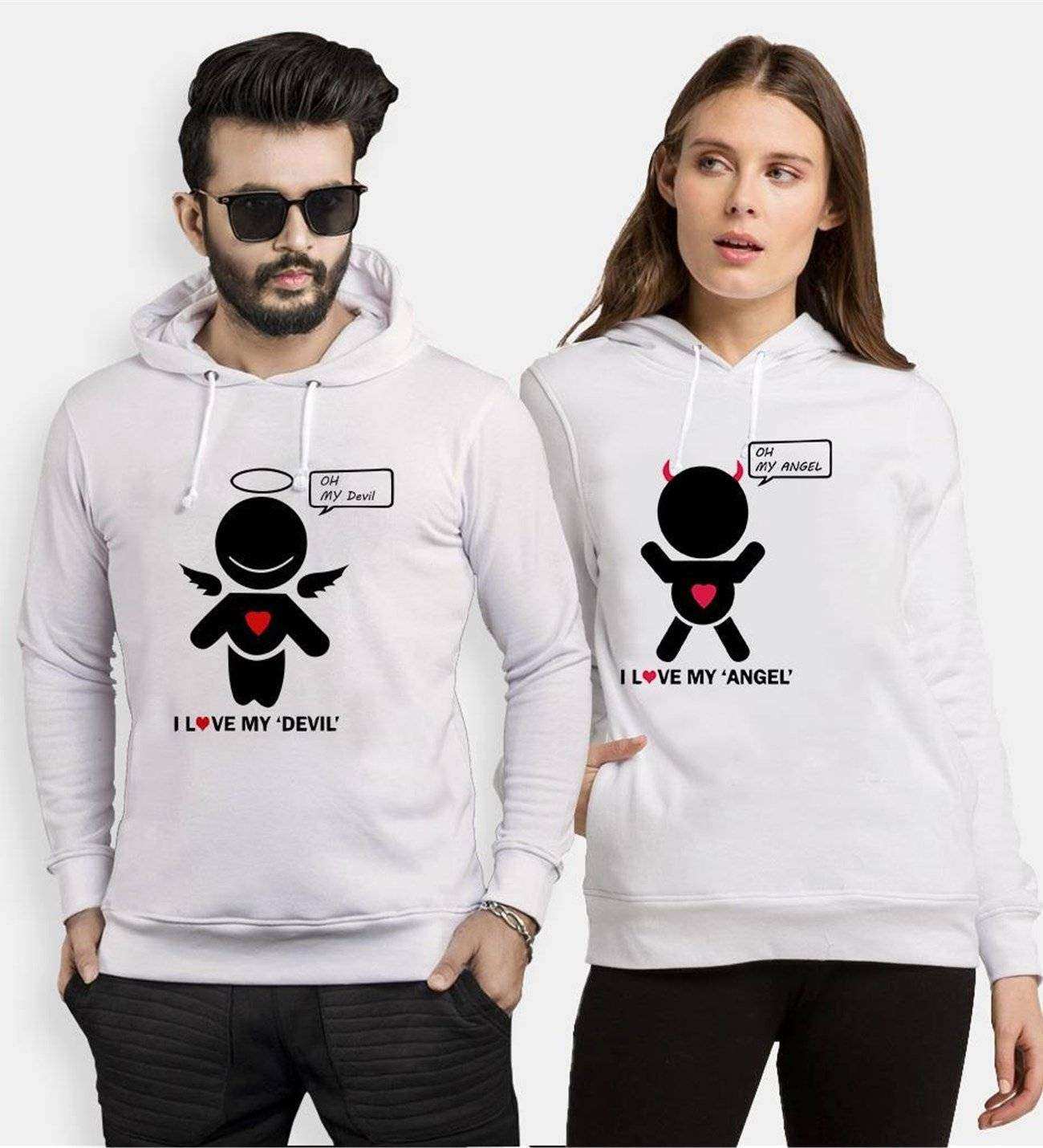 Tshirthane My Devil My Angel Sevgili Kombinleri Kapüşonlu Çift Kombini