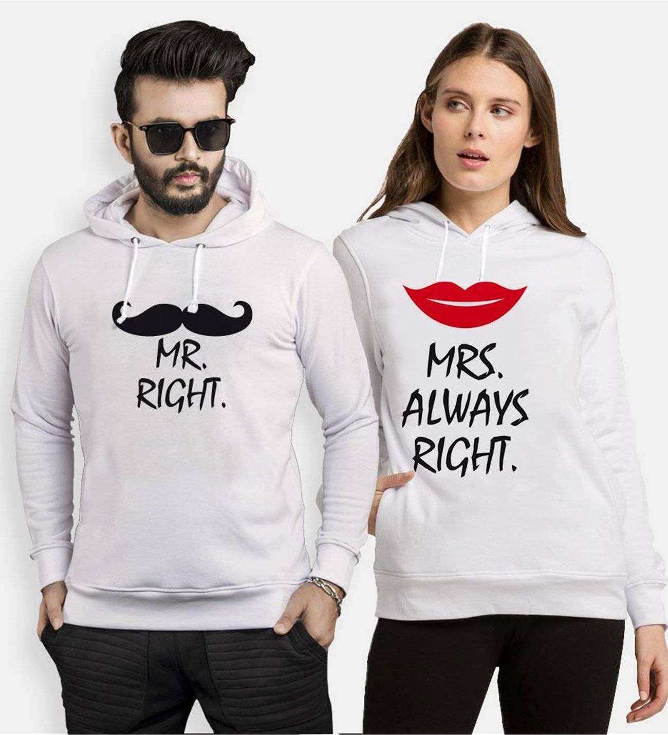 Tshirthane Mr. Mrs. Right.  Sevgili Kombinleri Kapüşonlu Çift Kombini