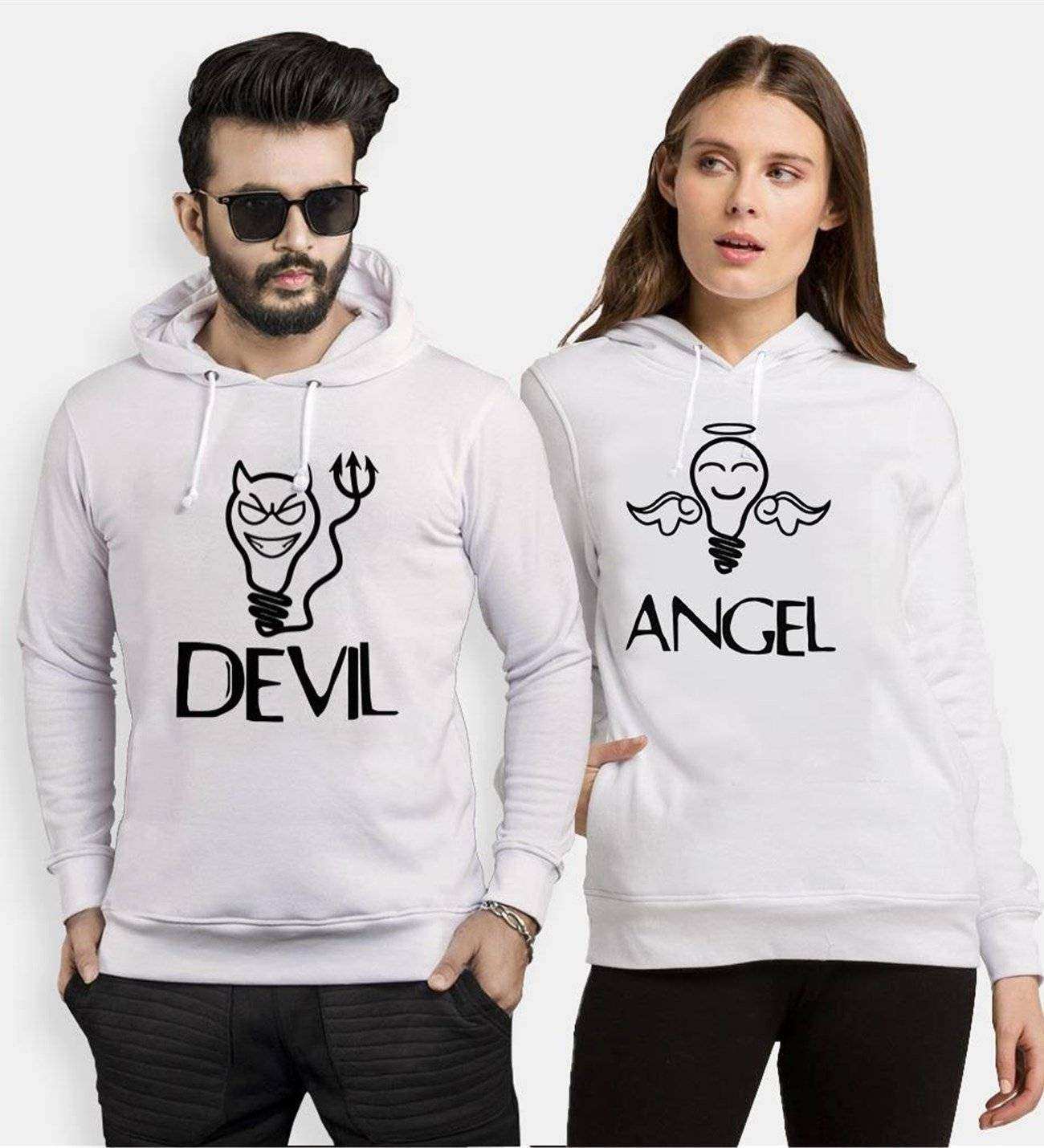 Tshirthane Devil Angel Sevgili Kombinleri Kapüşonlu Çift Kombini