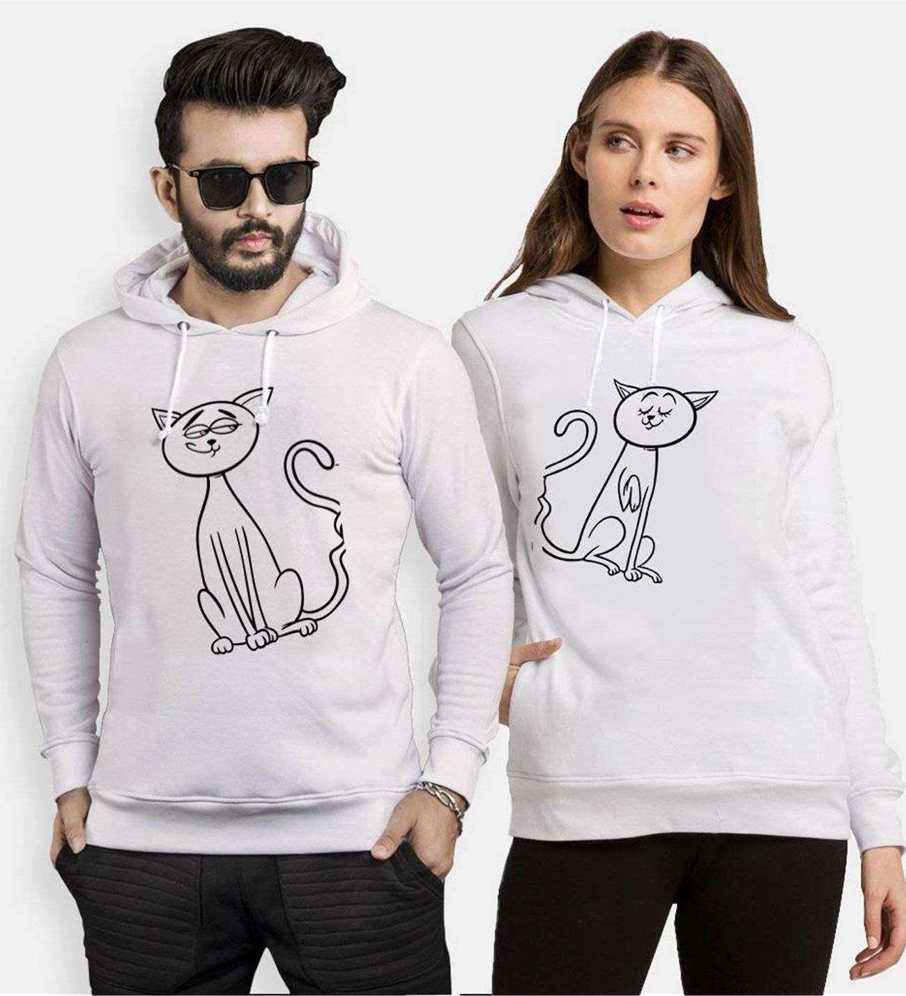 Tshirthane Cats Love Sevgili Kombinleri Kapüşonlu Çift Kombini