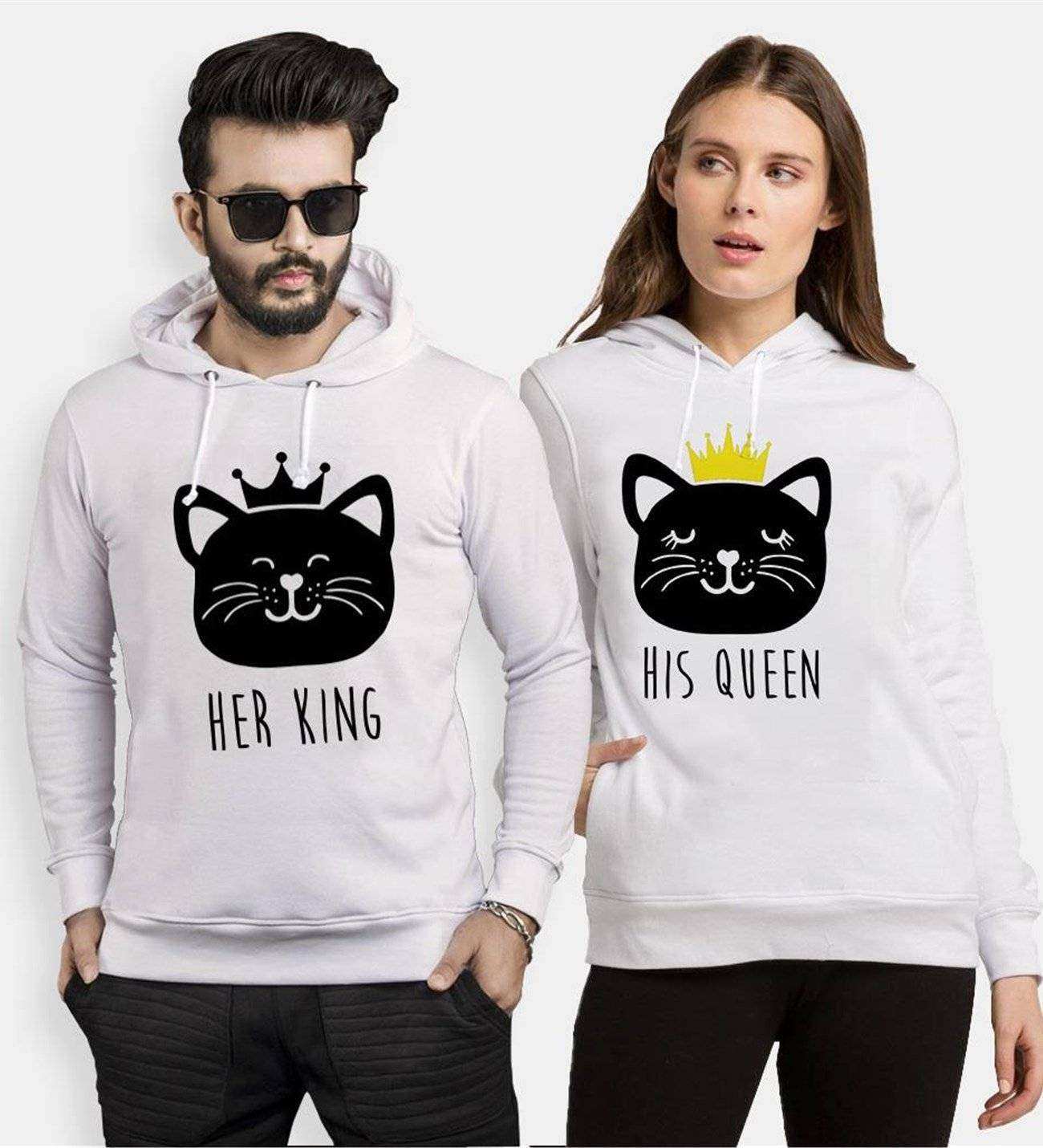 Tshirthane Cat King Cat Queen  Sevgili Kombinleri Kapüşonlu Çift Kombini