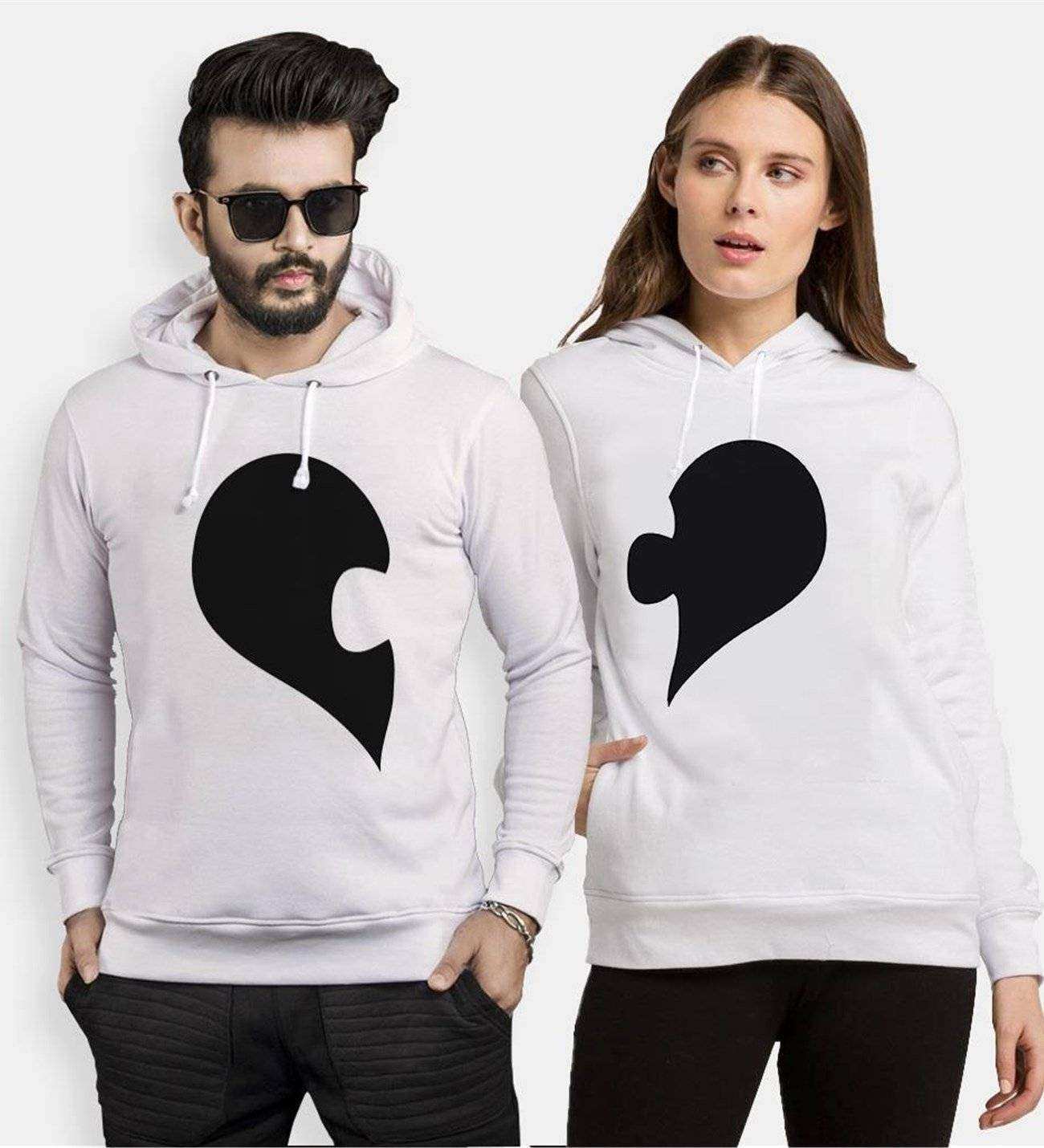 Tshirthane Kalp Puzzle  Sevgili Kombinleri Kapüşonlu Çift Kombini