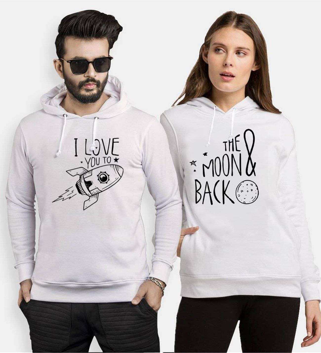 Tshirthane I Love You To The Moon Back  Sevgili Kombinleri Kapüşonlu Çift Kombini