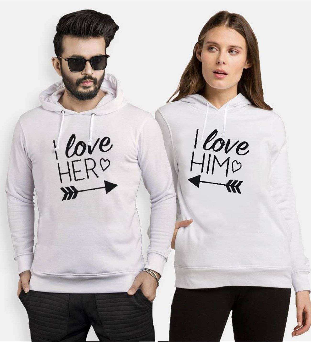 Tshirthane I Love Her  Sevgili Kombinleri Kapüşonlu Çift Kombini