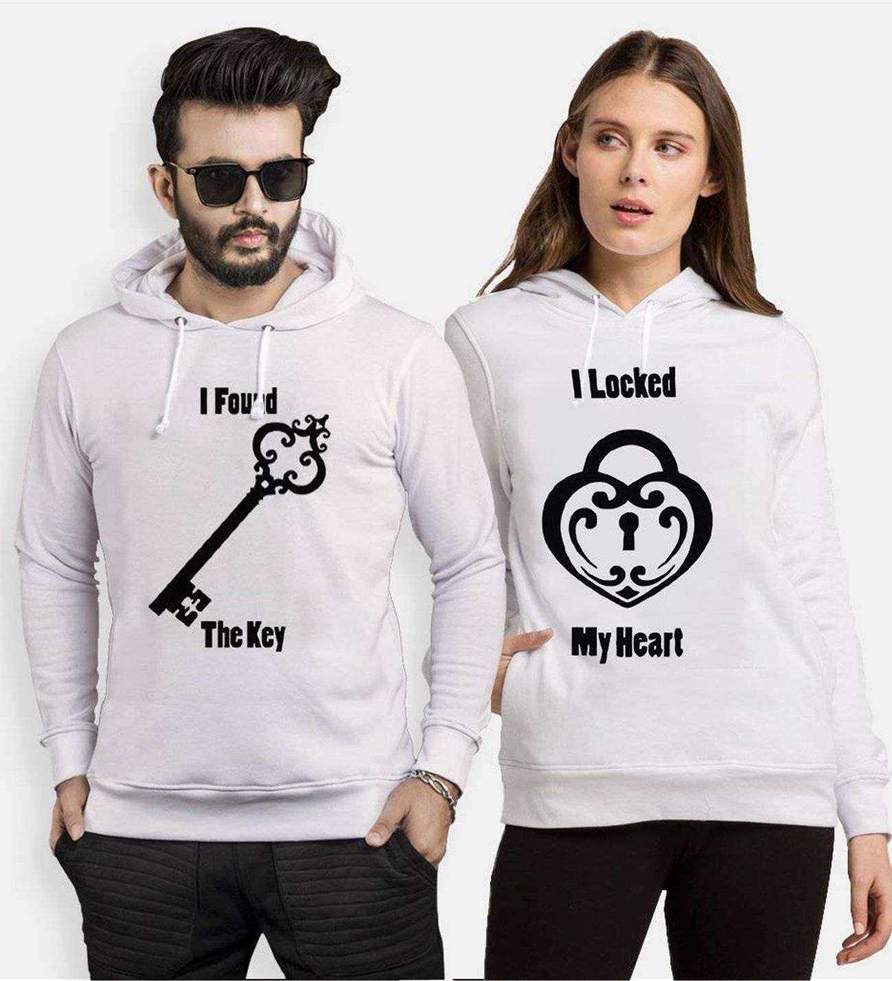 Tshirthane Heart Key Sevgili Kombinleri Kapüşonlu Çift Kombini