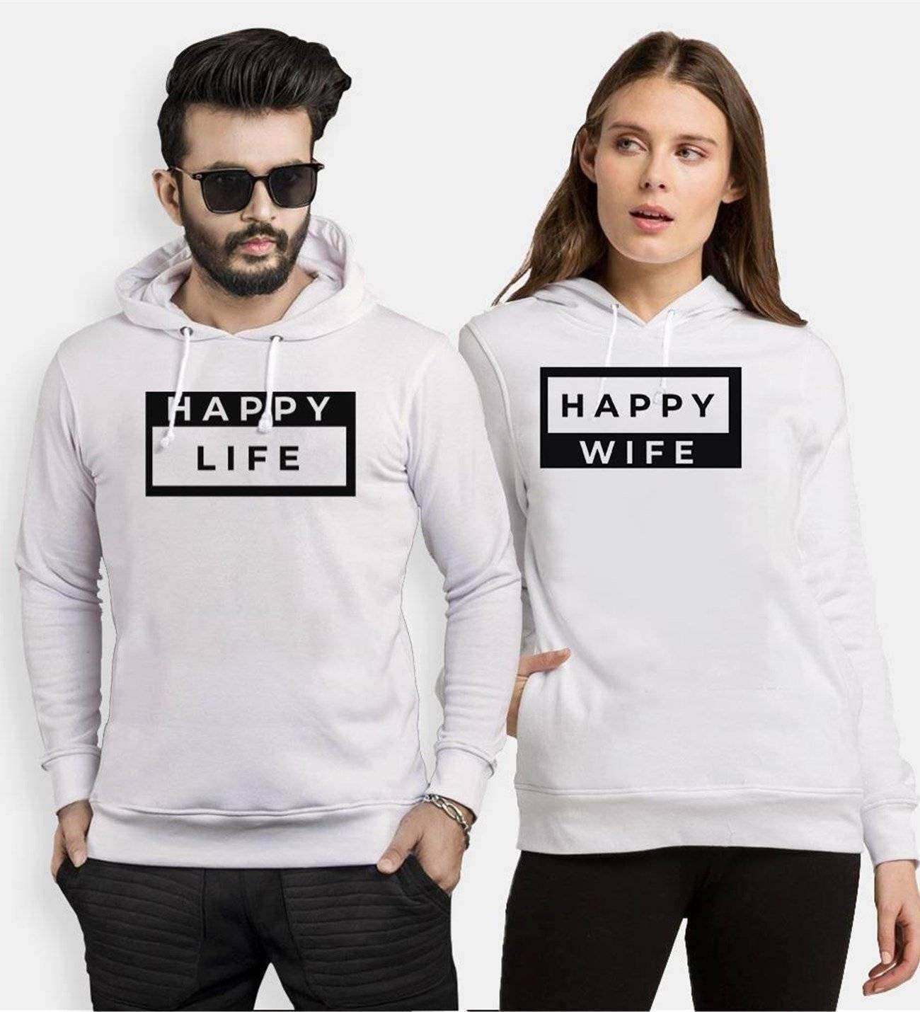 Tshirthane Happy  Sevgili Kombinleri Kapüşonlu Çift Kombini