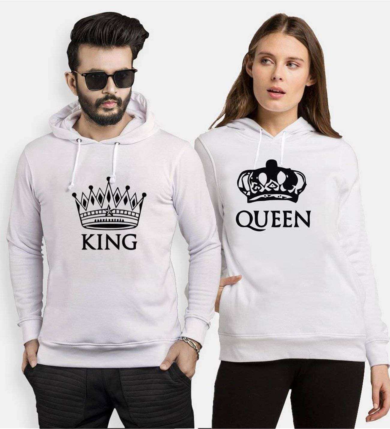 Tshirthane Taç King Queen Sevgili Kombinleri Kapüşonlu Çift Kombini