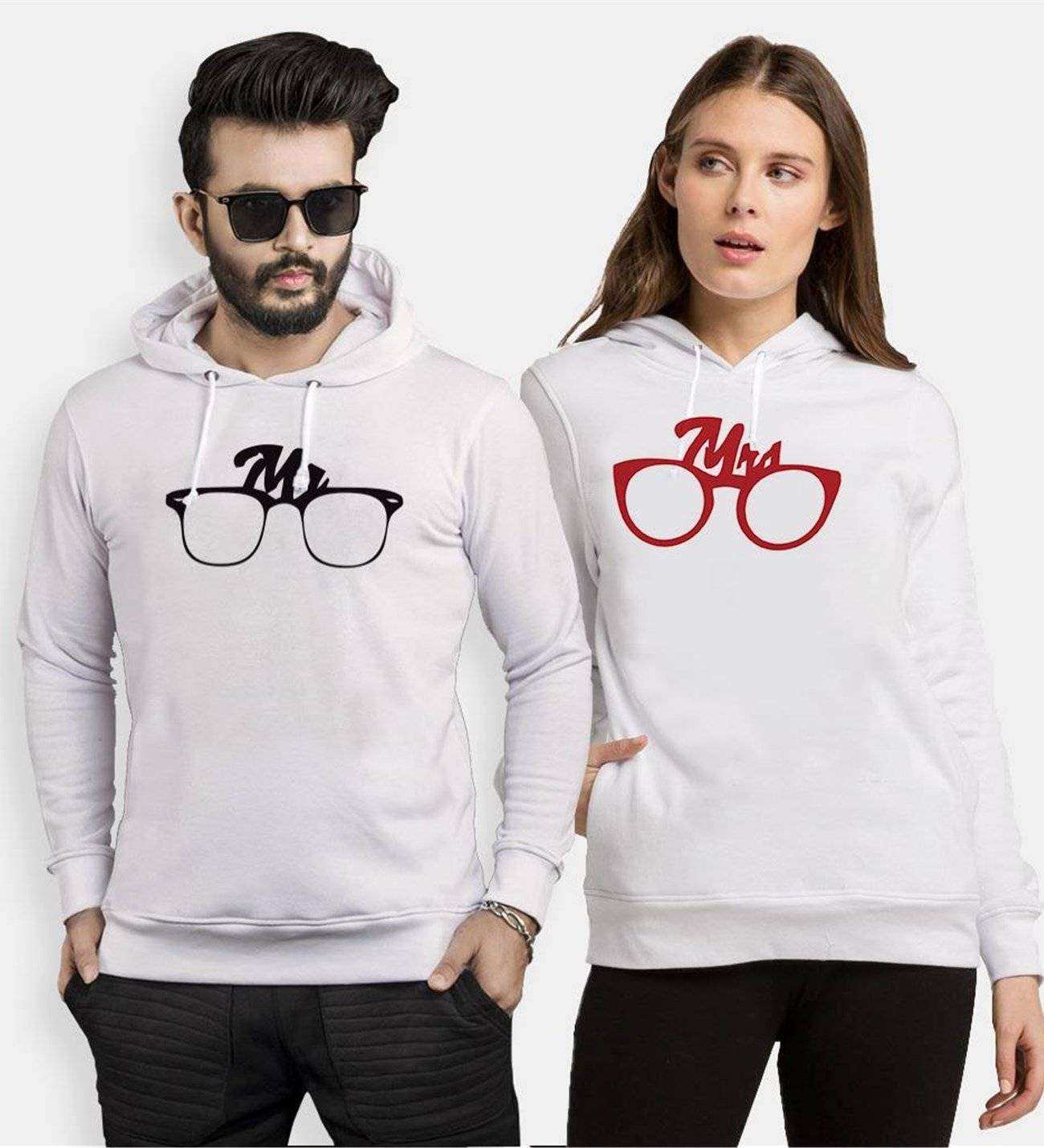 Tshirthane Mr.Mrs. Glasses Sevgili Kombinleri Kapüşonlu Çift Kombini