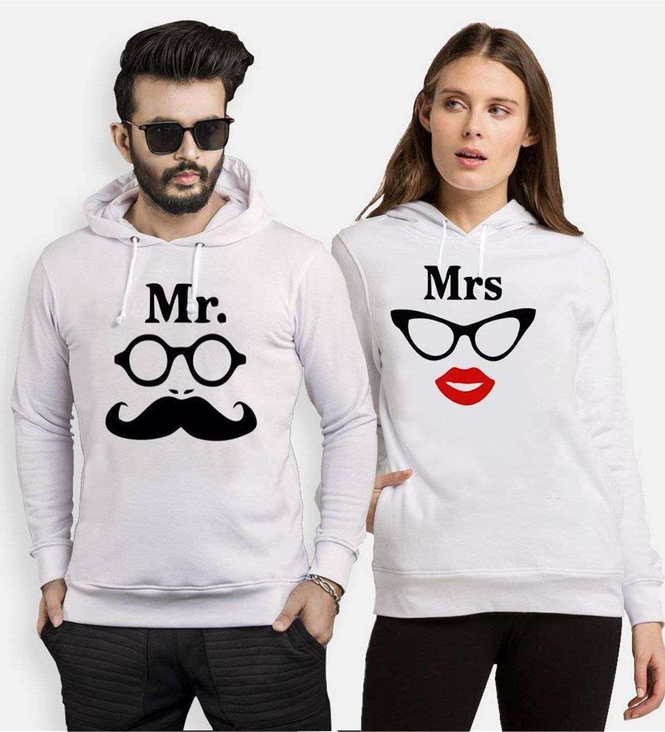 Tshirthane Mr.Mrs Glasses  Sevgili Kombinleri Kapüşonlu Çift Kombini