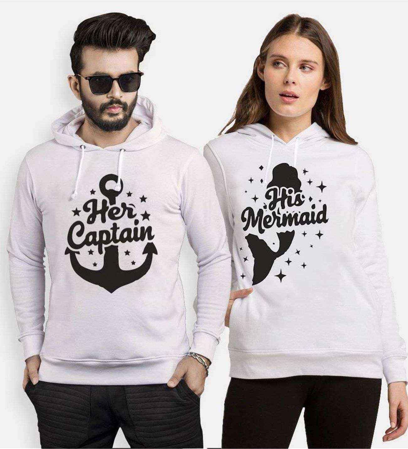 Tshirthane Mermaid Captain  Sevgili Kombinleri Kapüşonlu Çift Kombini