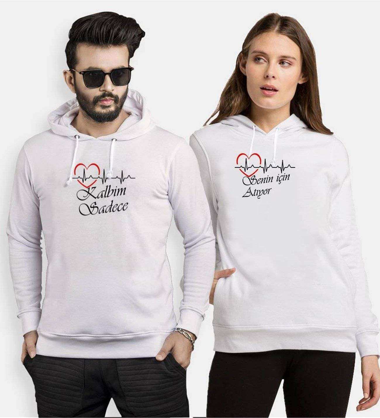 Tshirthane  Kalbim Sadece Senin Sevgili Kombinleri Kapüşonlu Çift Kombini