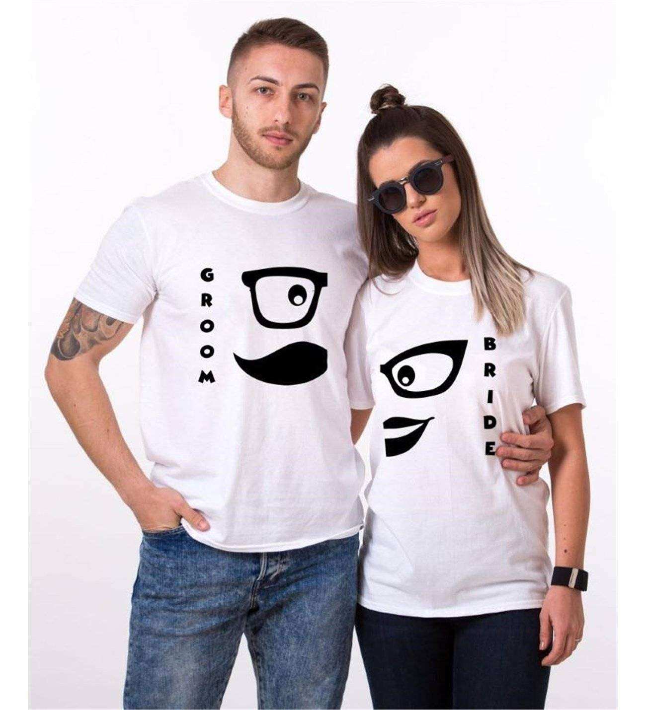 Tshirthane Bride Groom Sevgili Kombinleri Tshirt Çift Kombini