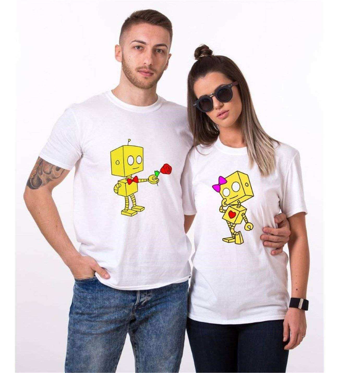 Tshirthane Romantik Robot  Sevgili Kombinleri Tshirt Çift Kombini