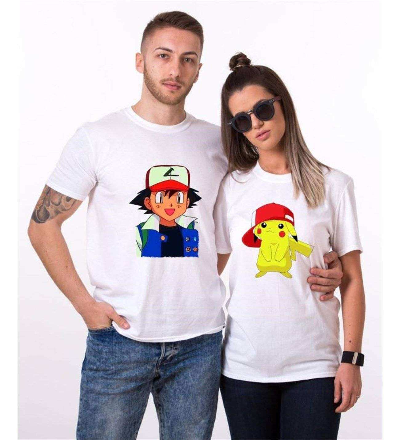 Tshirthane Pokemon Pikachu Sevgili Kombinleri Tshirt Çift Kombini