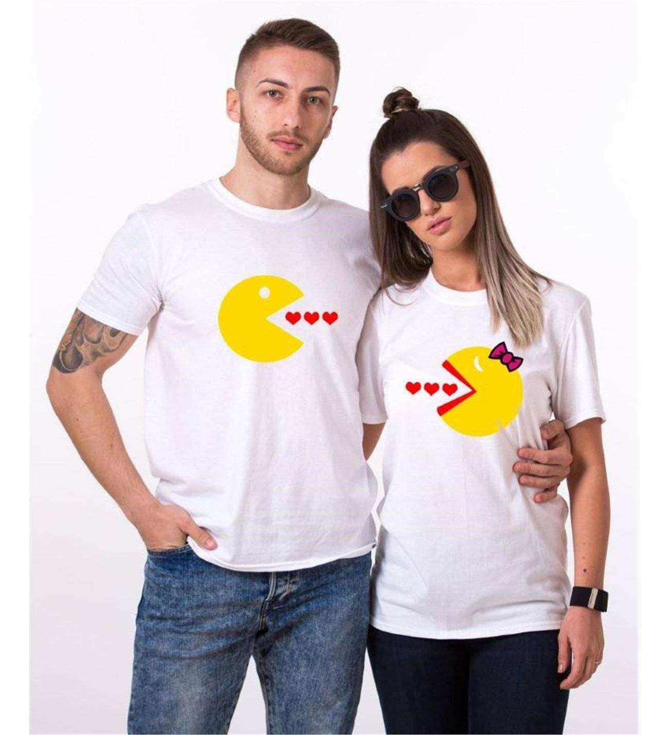 Tshirthane Pacman Kalp Sevgili Kombinleri Tshirt Çift Kombini