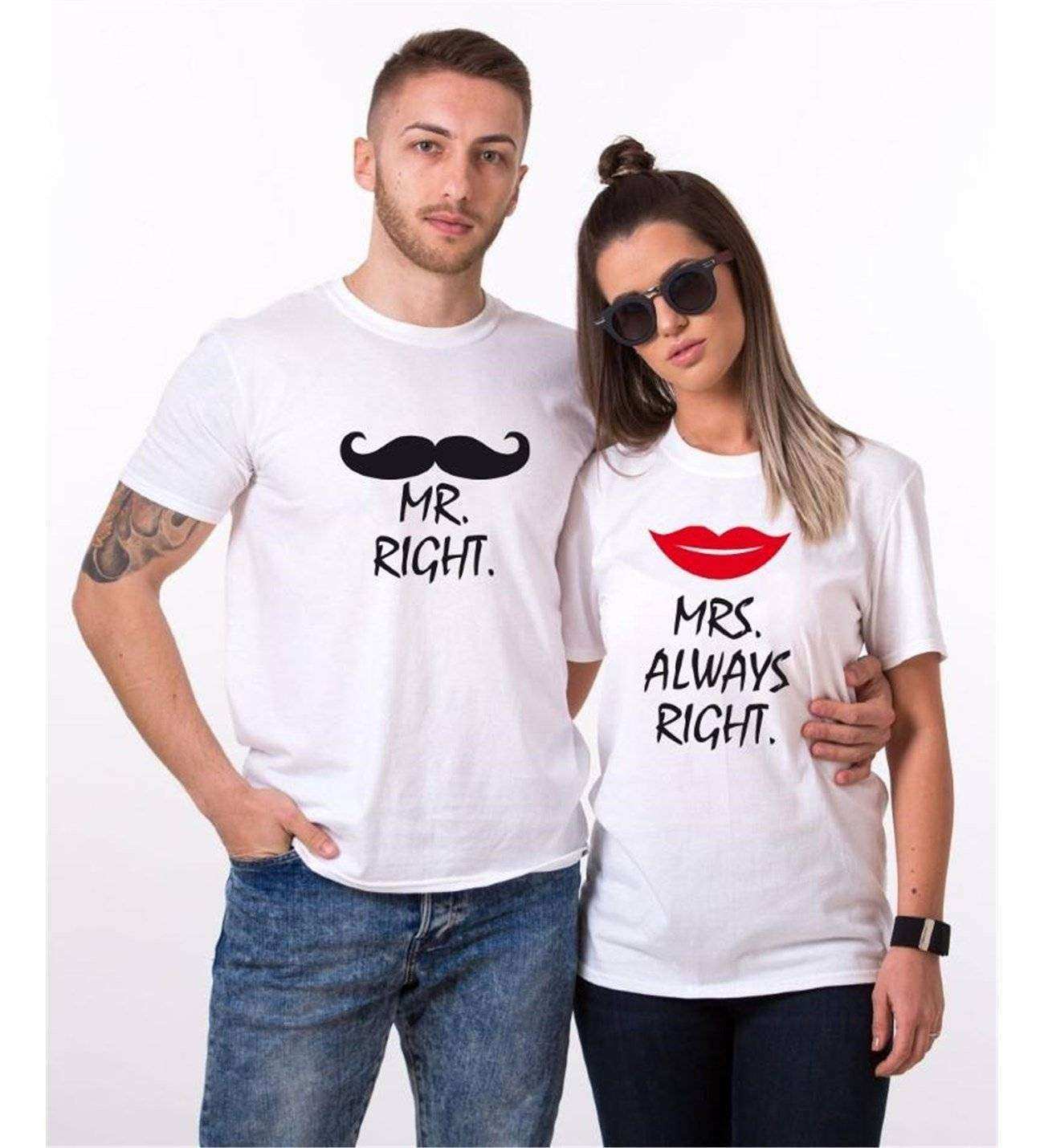 Tshirthane Mr. Mrs. Right.  Sevgili Kombinleri Tshirt Çift Kombini