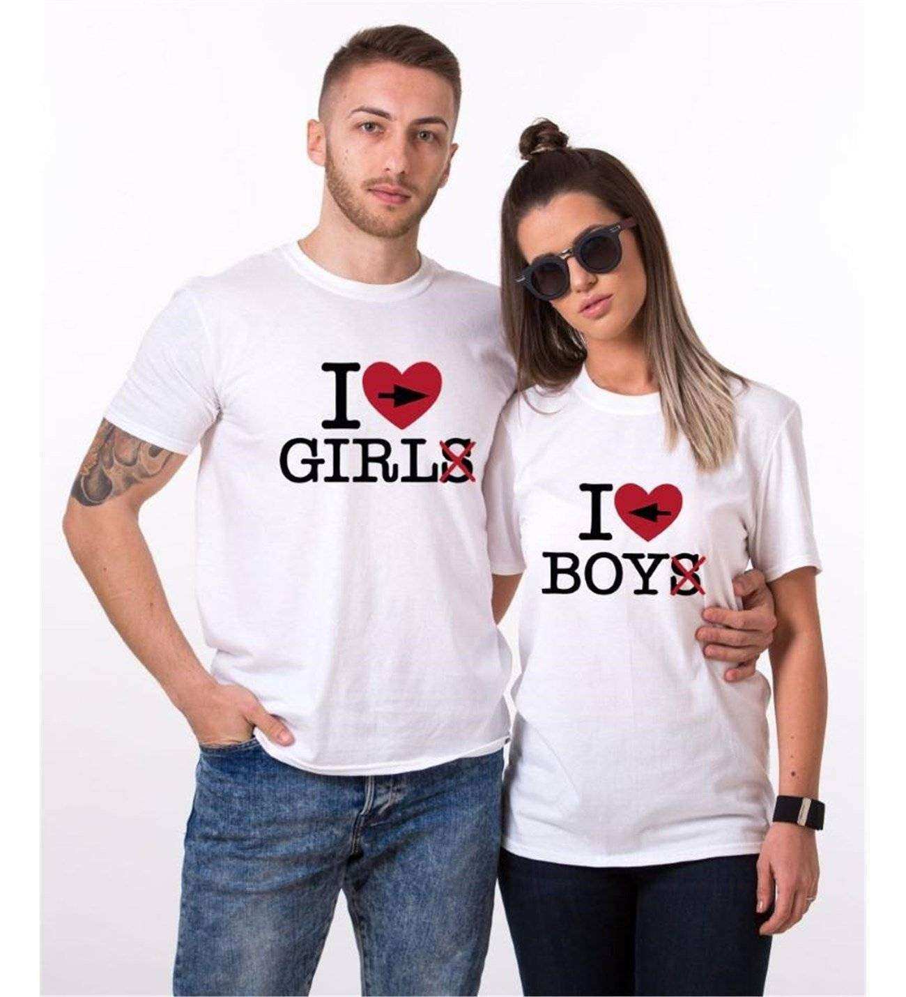 Tshirthane I Love Boy Girl  Sevgili Kombinleri Tshirt Çift Kombini