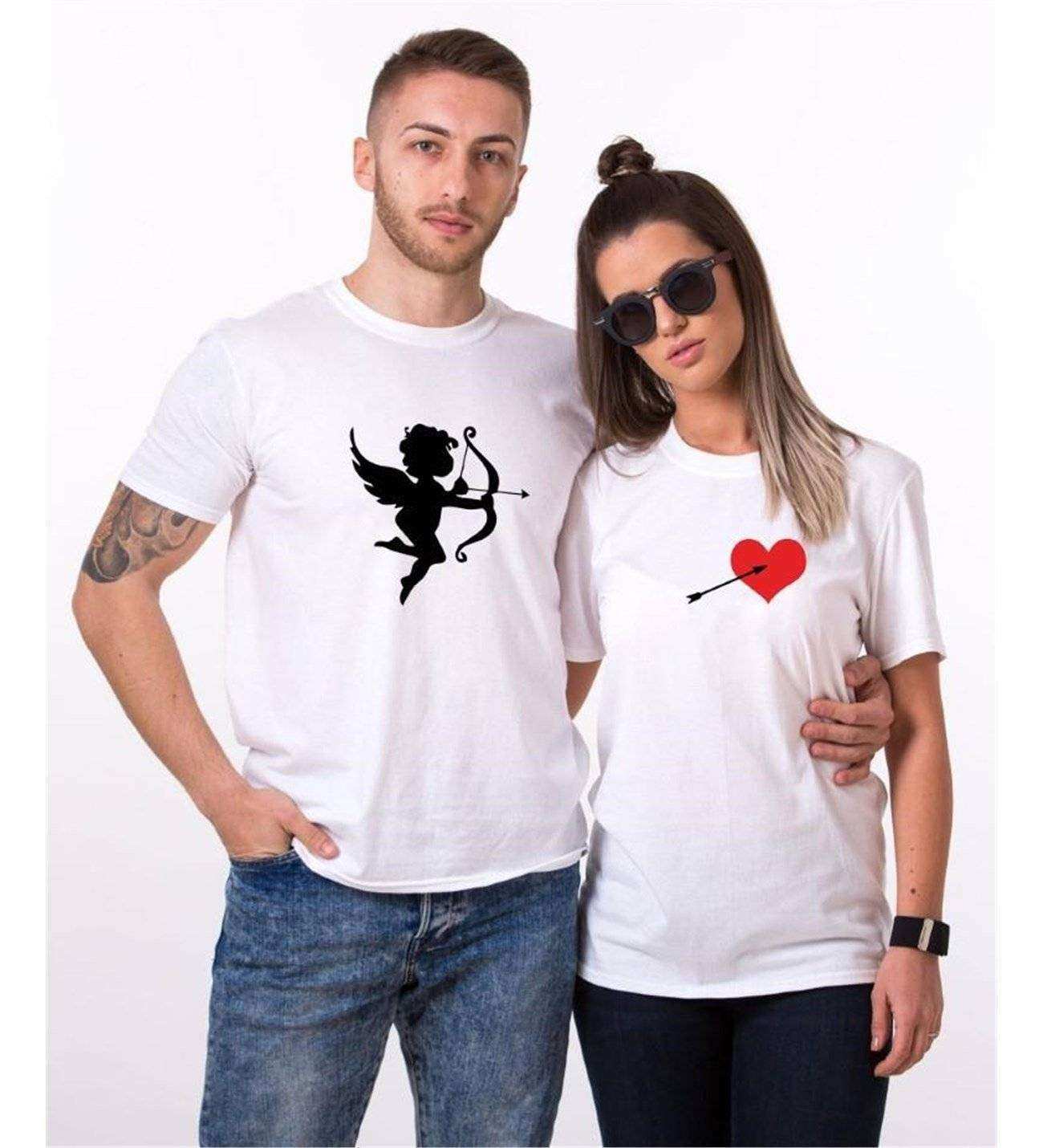 Tshirthane Cupid Heart Sevgili Kombinleri Tshirt Çift Kombini