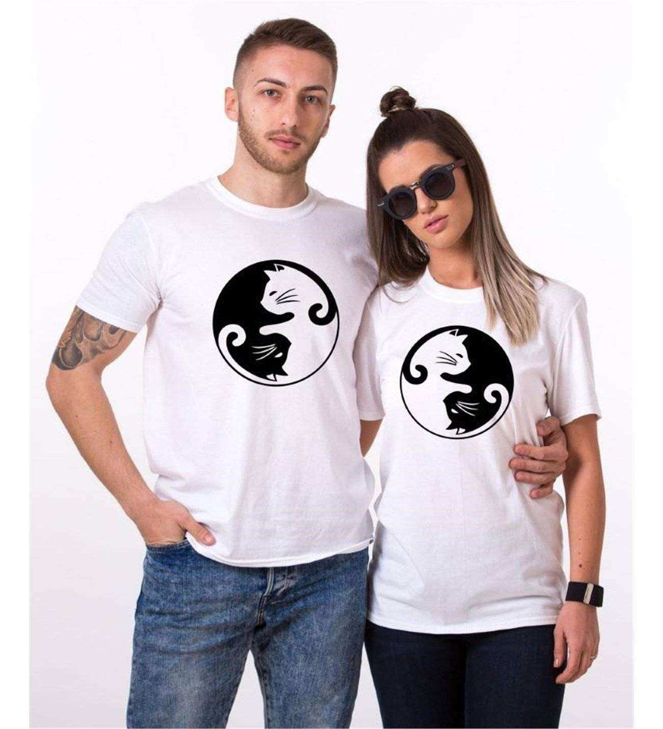 Tshirthane Cat Yingyang  Sevgili Kombinleri Tshirt Çift Kombini