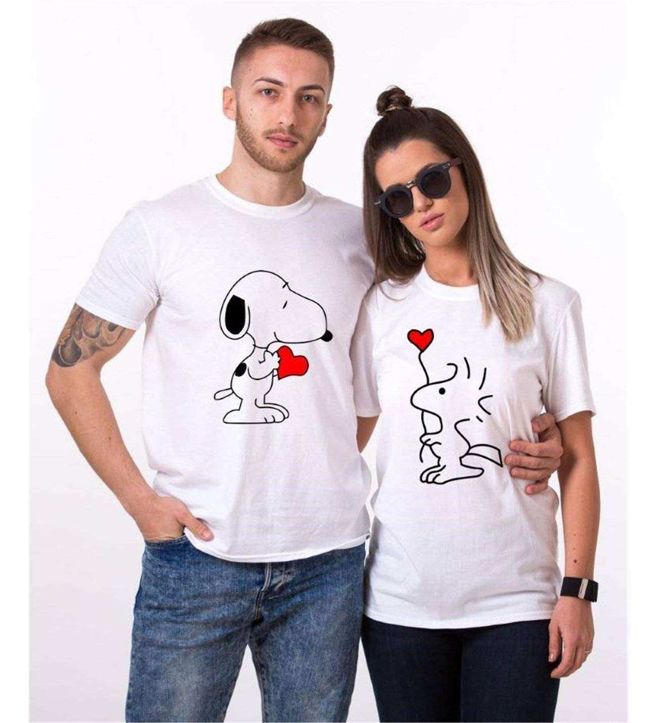 Tshirthane Snoopy Love Sevgili Kombinleri Tshirt Çift Kombini