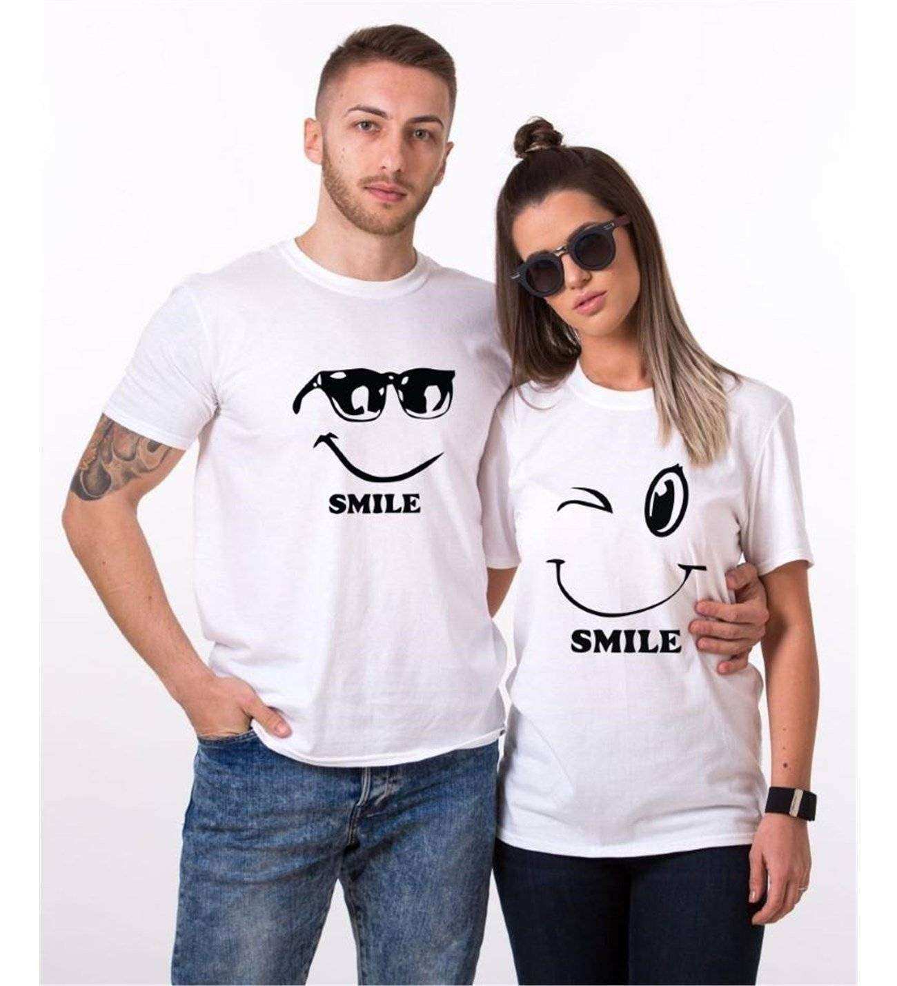 Tshirthane Smile Love Sevgili Kombinleri Tshirt Çift Kombini