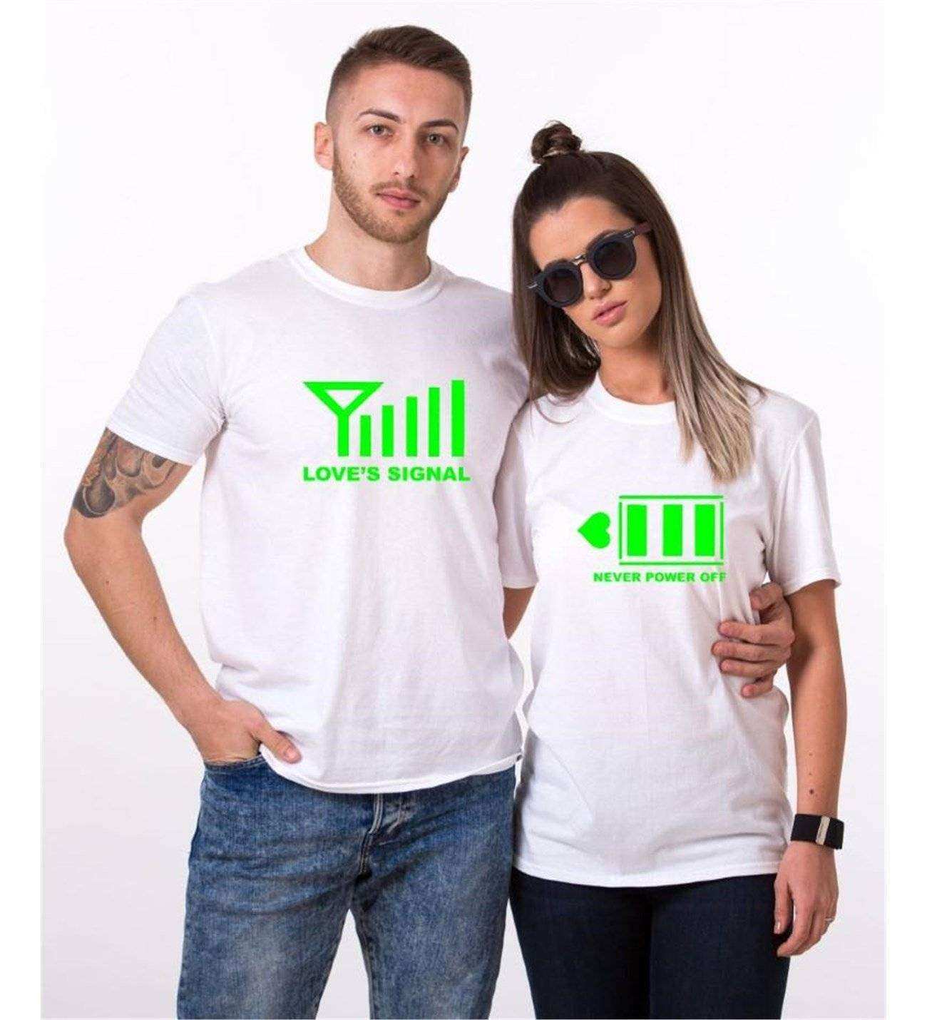 Tshirthane Signal Power Aşkın Gücü Sevgili Kombinleri Tshirt Çift Kombini