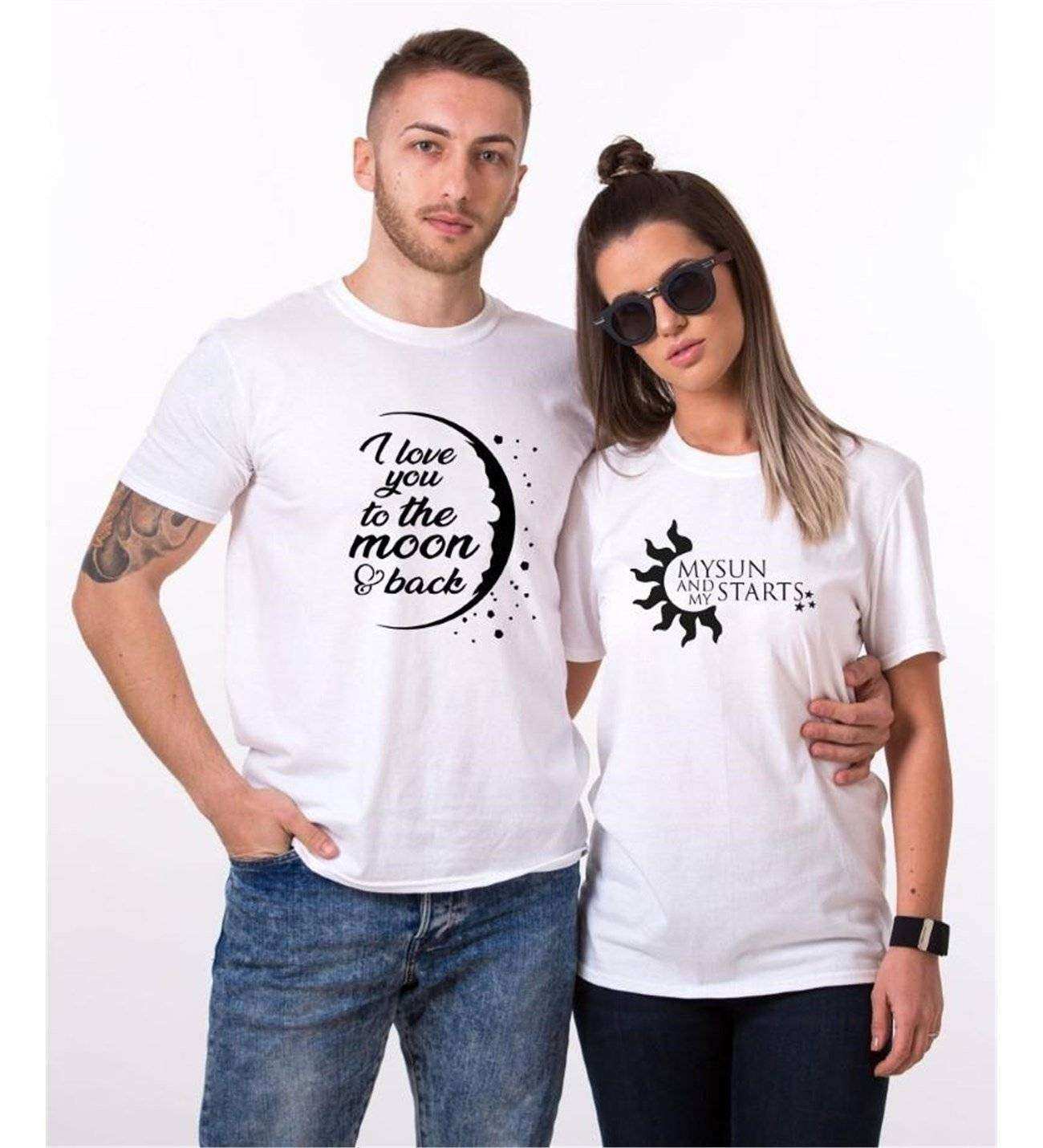 Tshirthane I Love You To The Moon Funny Sevgili Kombinleri Tshirt Çift Kombini