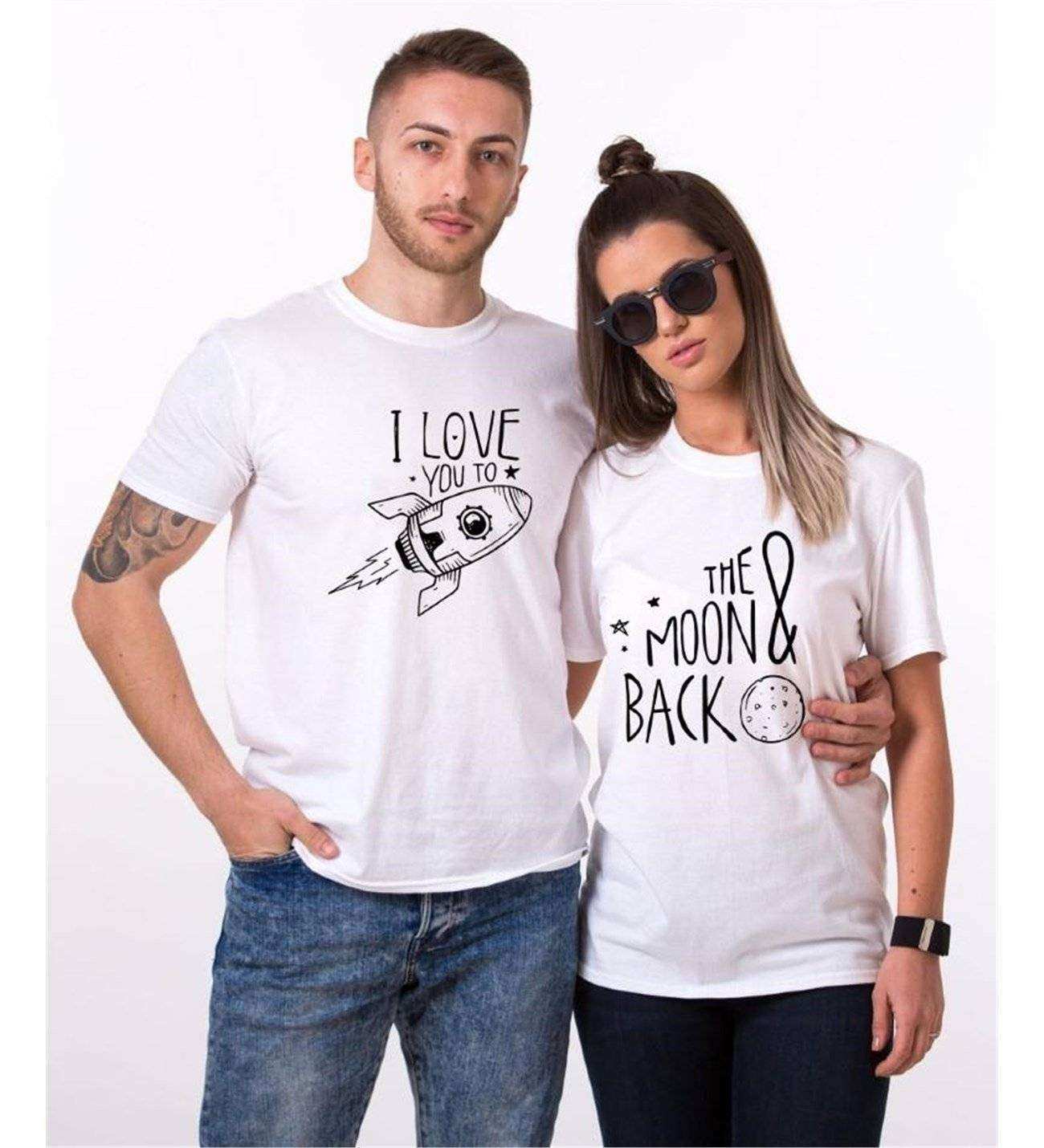 Tshirthane I Love You To The Moon Back  Sevgili Kombinleri Tshirt Çift Kombini