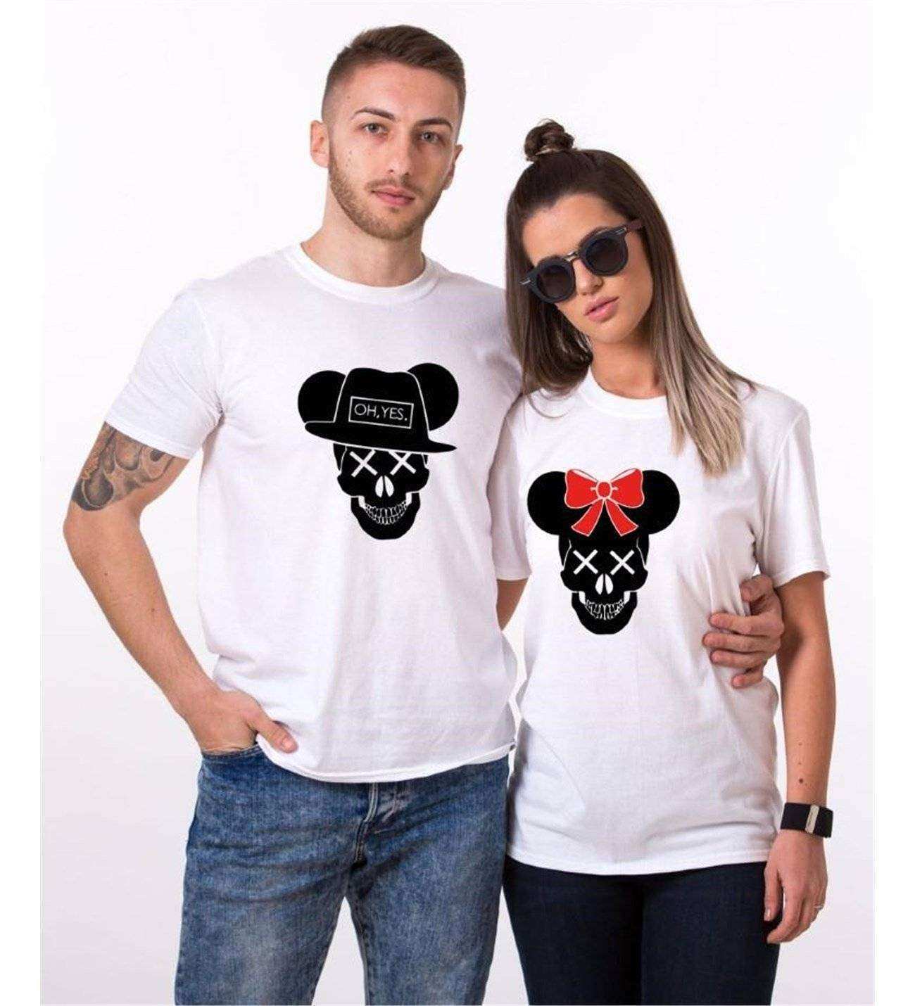 Tshirthane Skull Mause  Sevgili Kombinleri Tshirt Çift Kombini