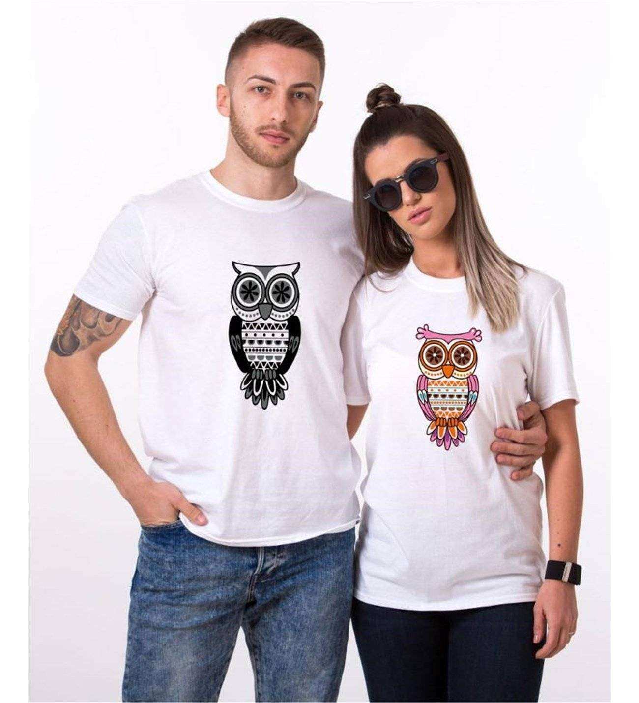 Tshirthane Owl Baykuş  Sevgili Kombinleri Tshirt Çift Kombini