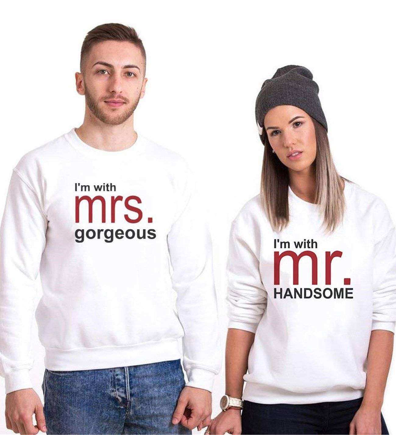 Tshirthane Mr Mrs Handsome Gorgeous Sevgili Kombinleri Sweatshirt Çift Kombini