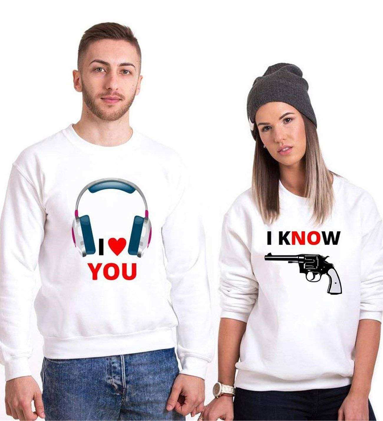 Tshirthane I Love You I Know Sevgili Kombinleri Sweatshirt Çift Kombini