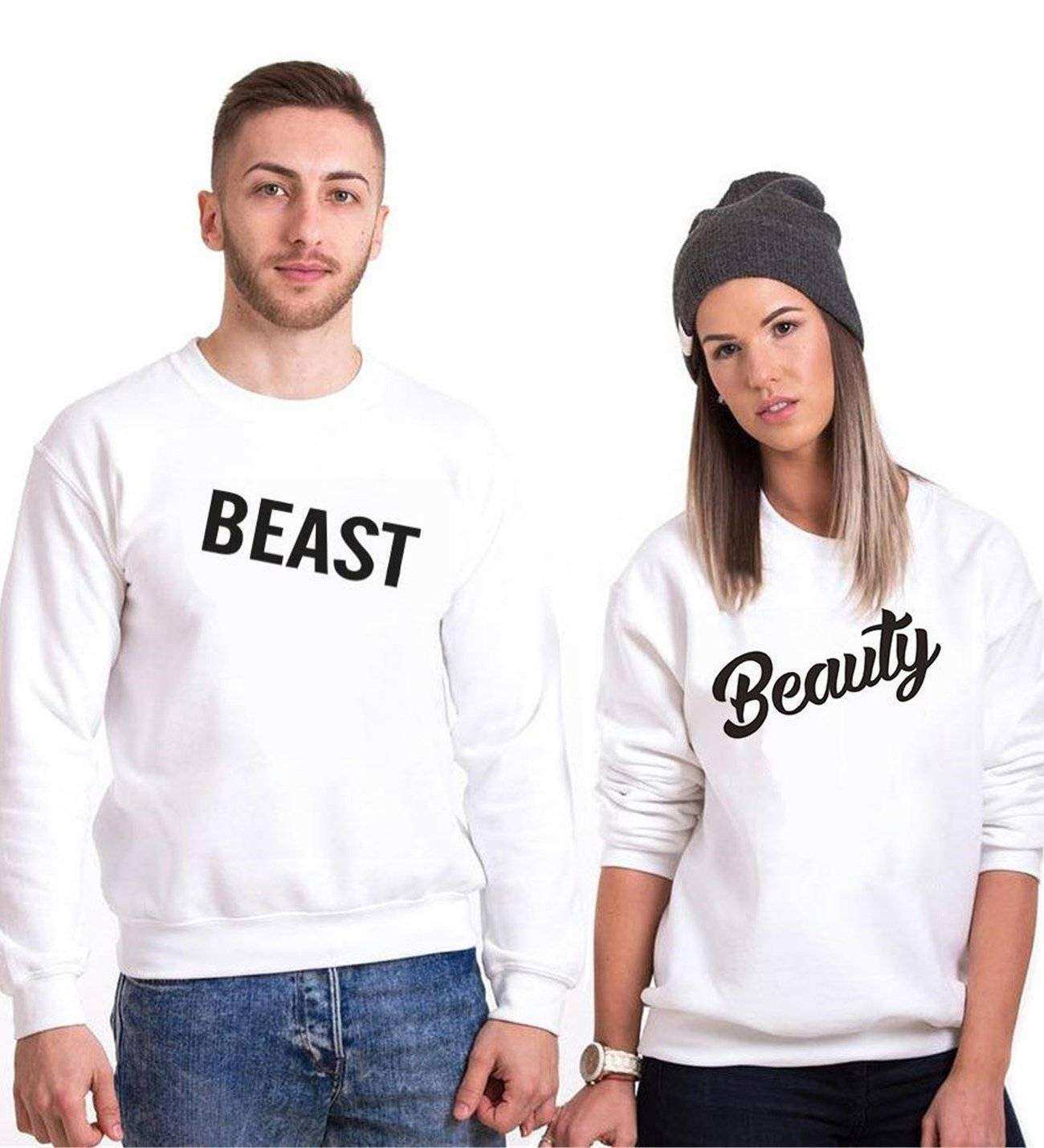 Tshirthane Beast Beauty  Sevgili Kombinleri Sweatshirt Çift Kombini