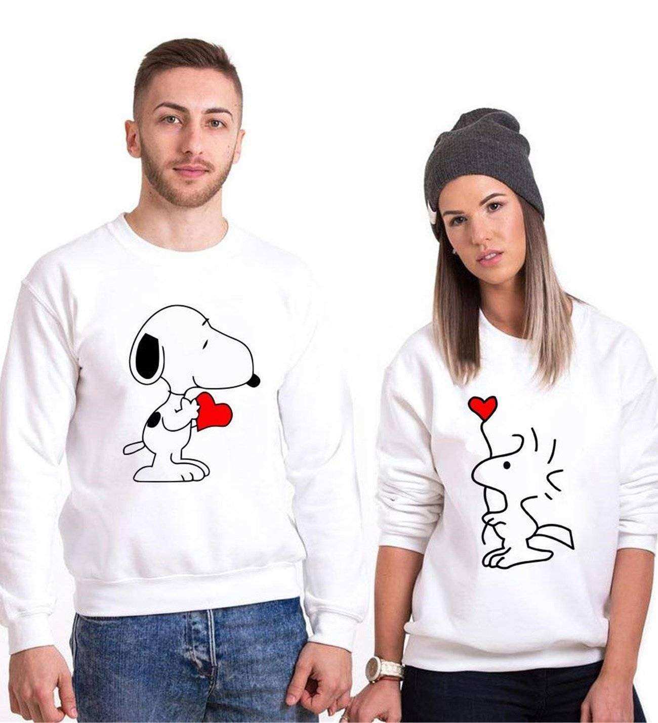 Tshirthane Snoopy Love Sevgili Kombinleri Sweatshirt Çift Kombini