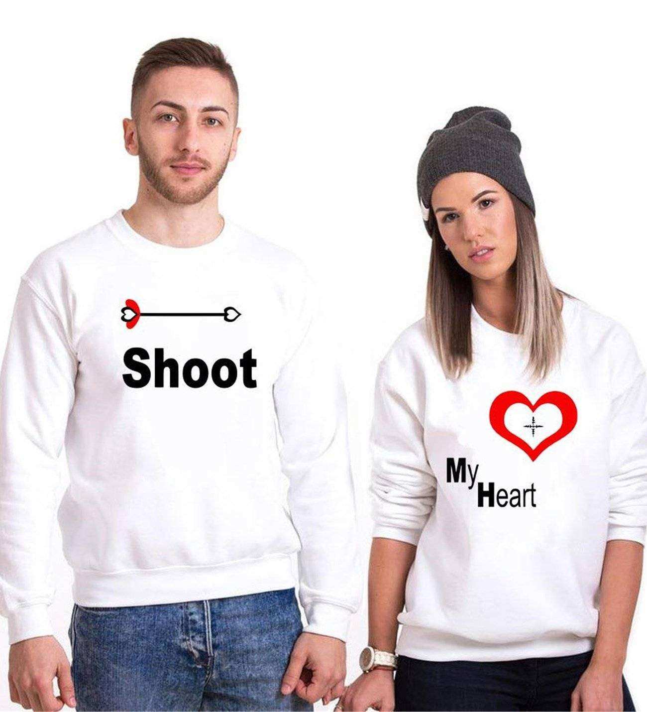 Tshirthane Shoot My Heart  Sevgili Kombinleri Sweatshirt Çift Kombini