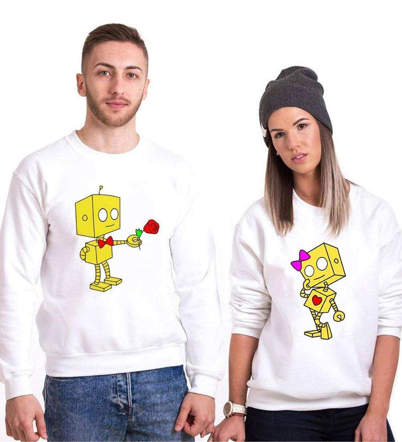 Tshirthane Romantik Robot  Sevgili Kombinleri Sweatshirt Çift Kombini