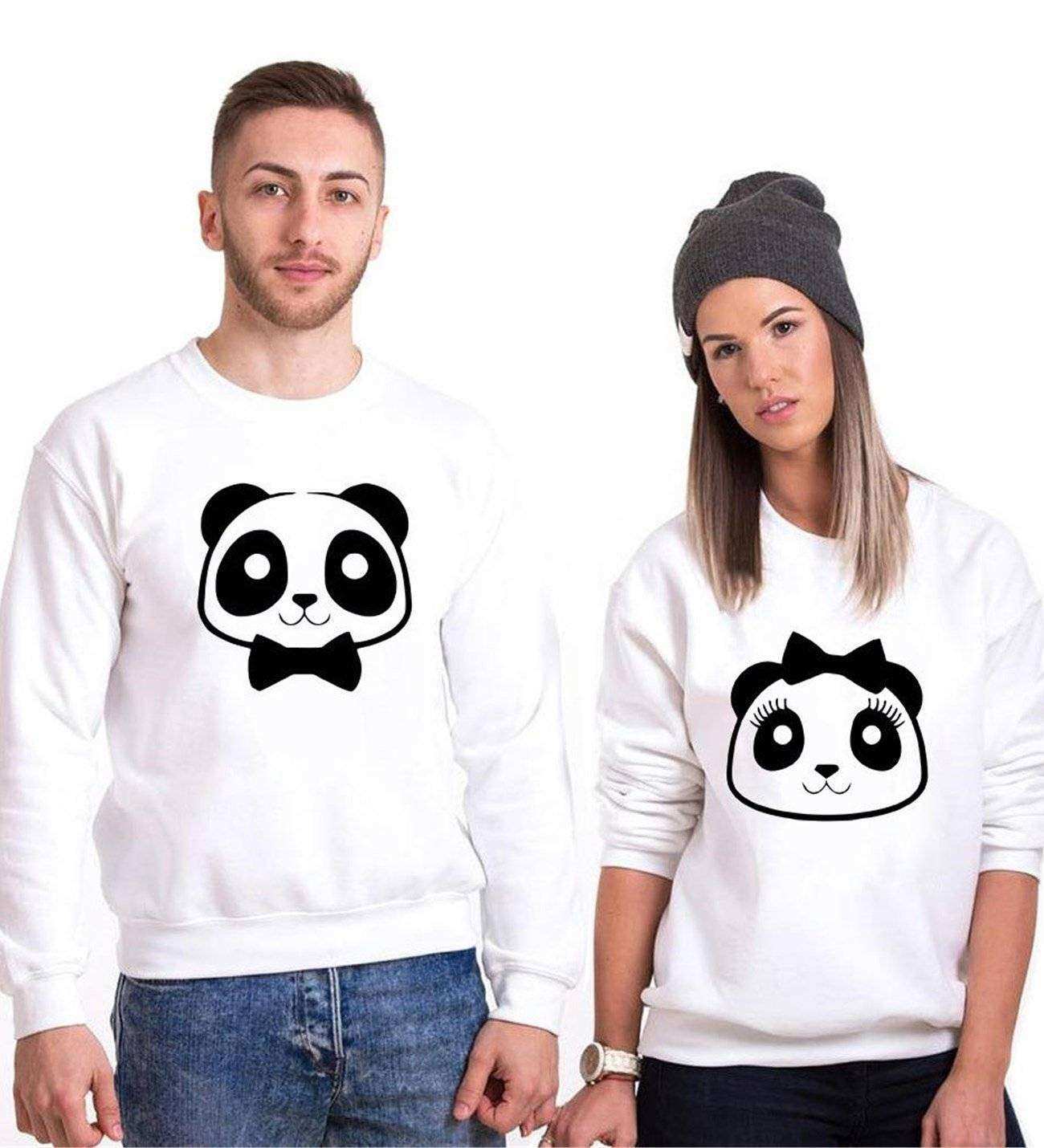 Tshirthane Panda Kurdele Papyon Sevgili Kombinleri Sweatshirt Çift Kombini