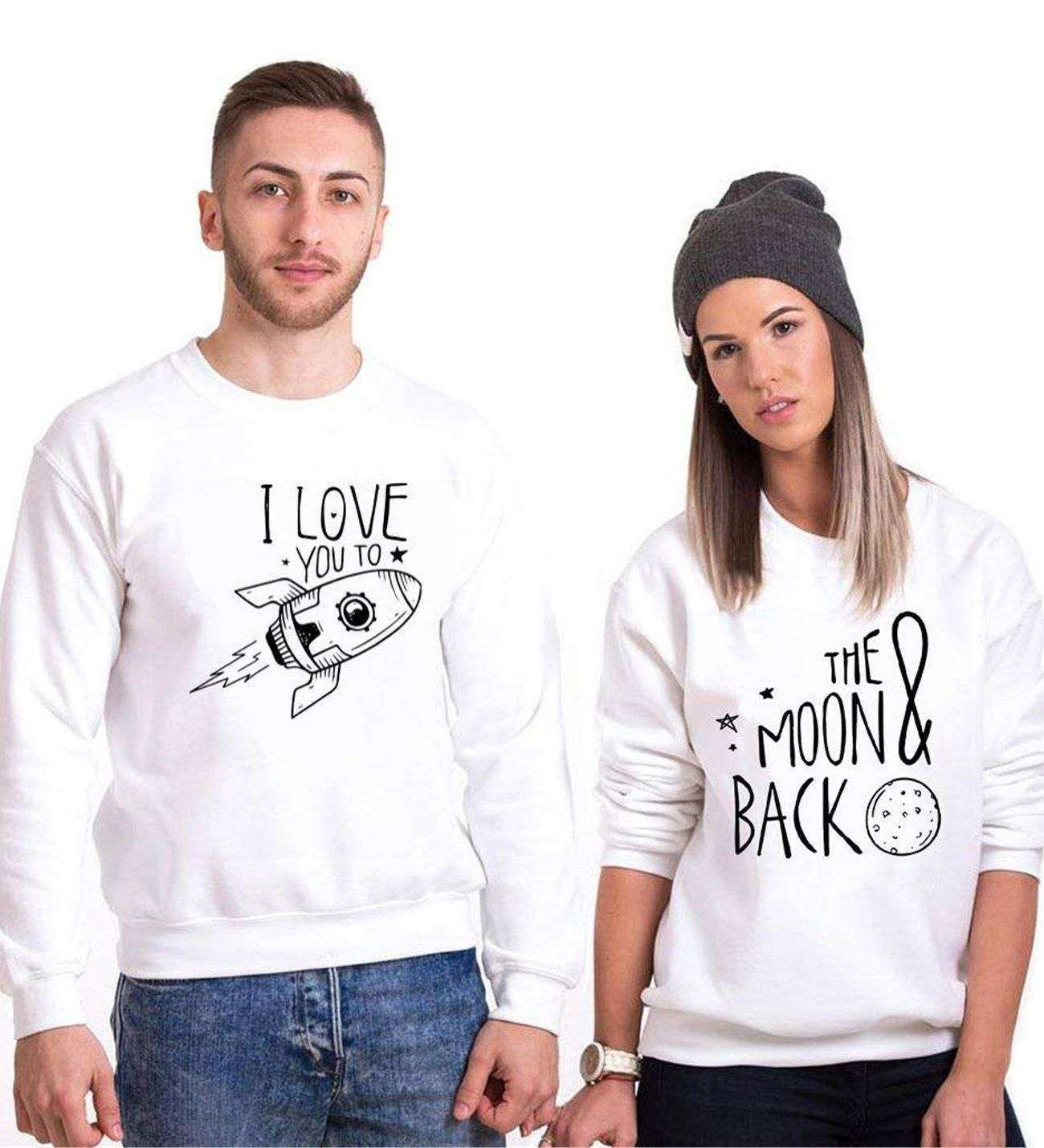 Tshirthane I Love You To The Moon Back  Sevgili Kombinleri Sweatshirt Çift Kombini