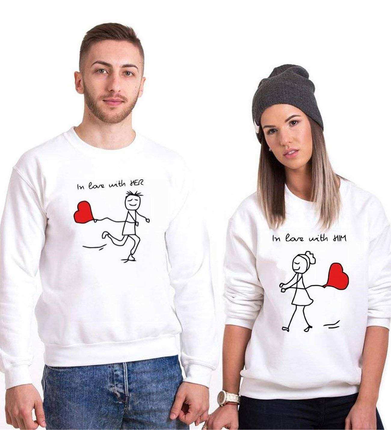 Tshirthane I Love With Sevgili Kombinleri Sweatshirt Çift Kombini