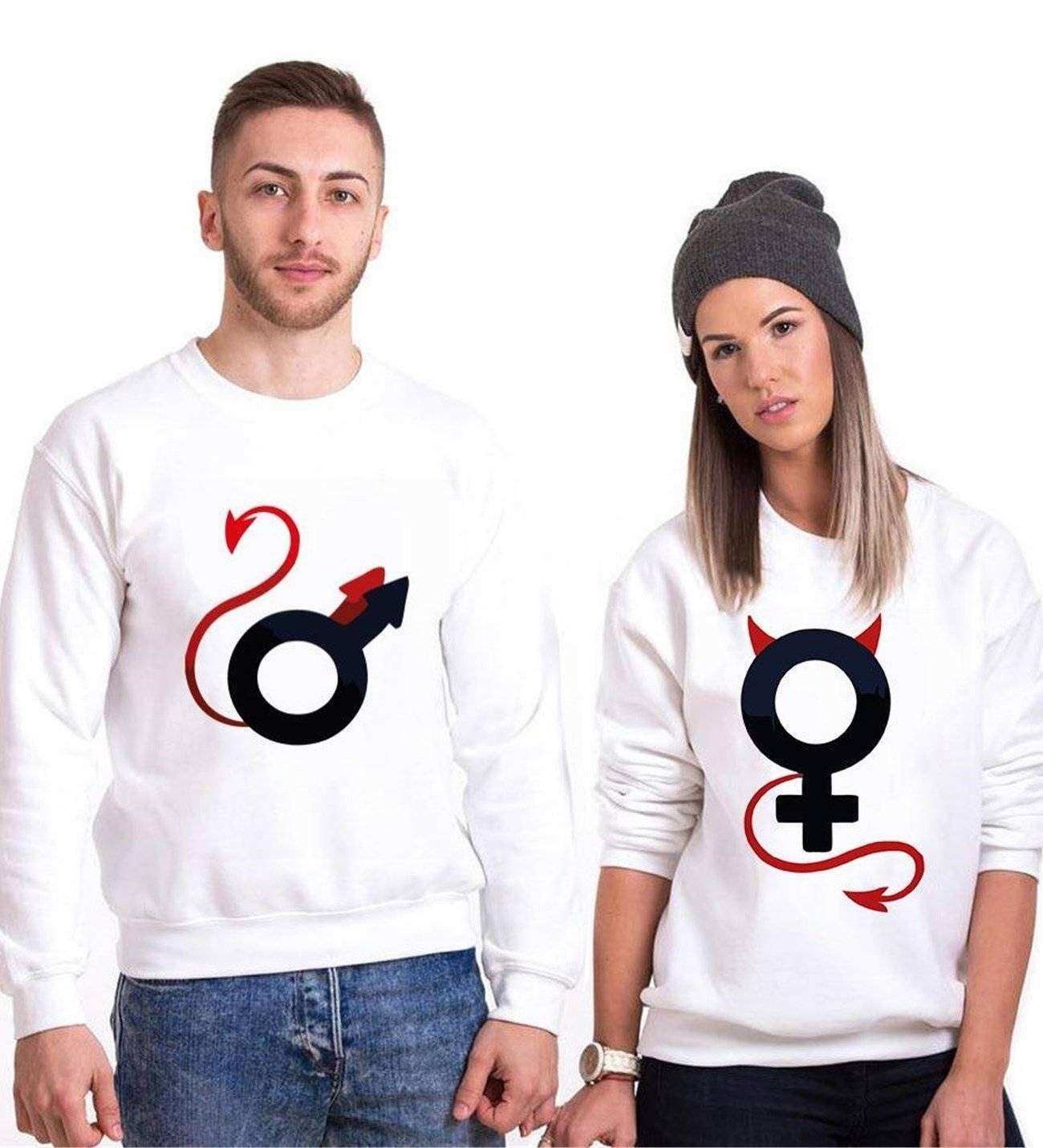 Tshirthane Devil Man Women Sevgili Kombinleri Sweatshirt Çift Kombini